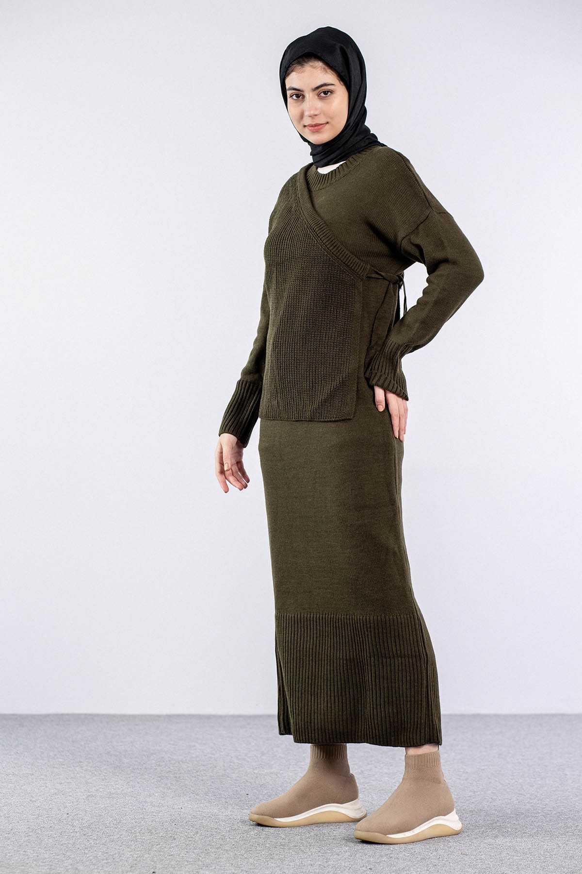 4125 Yelekli Elbise Tek - Haki - 3