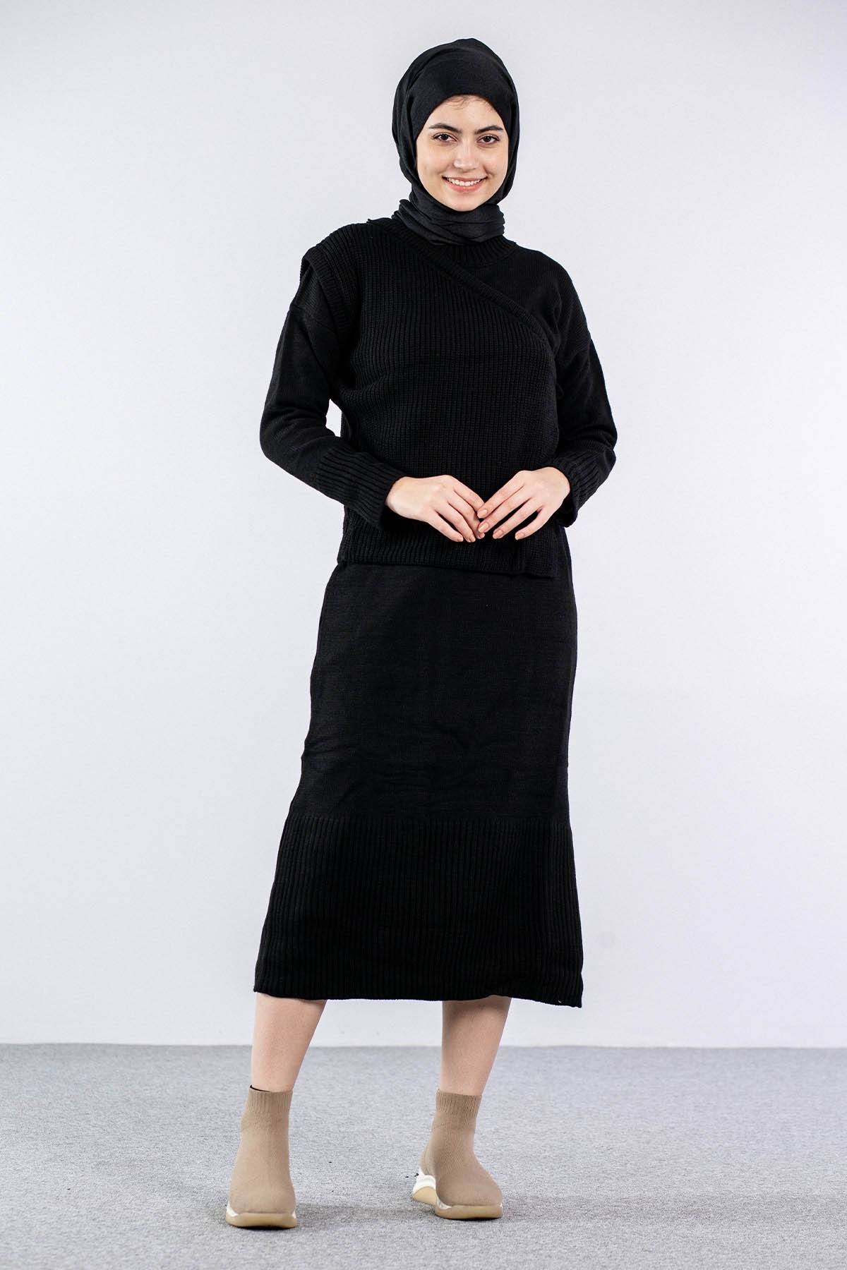 4125 Yelekli Elbise Tek - Siyah - 1