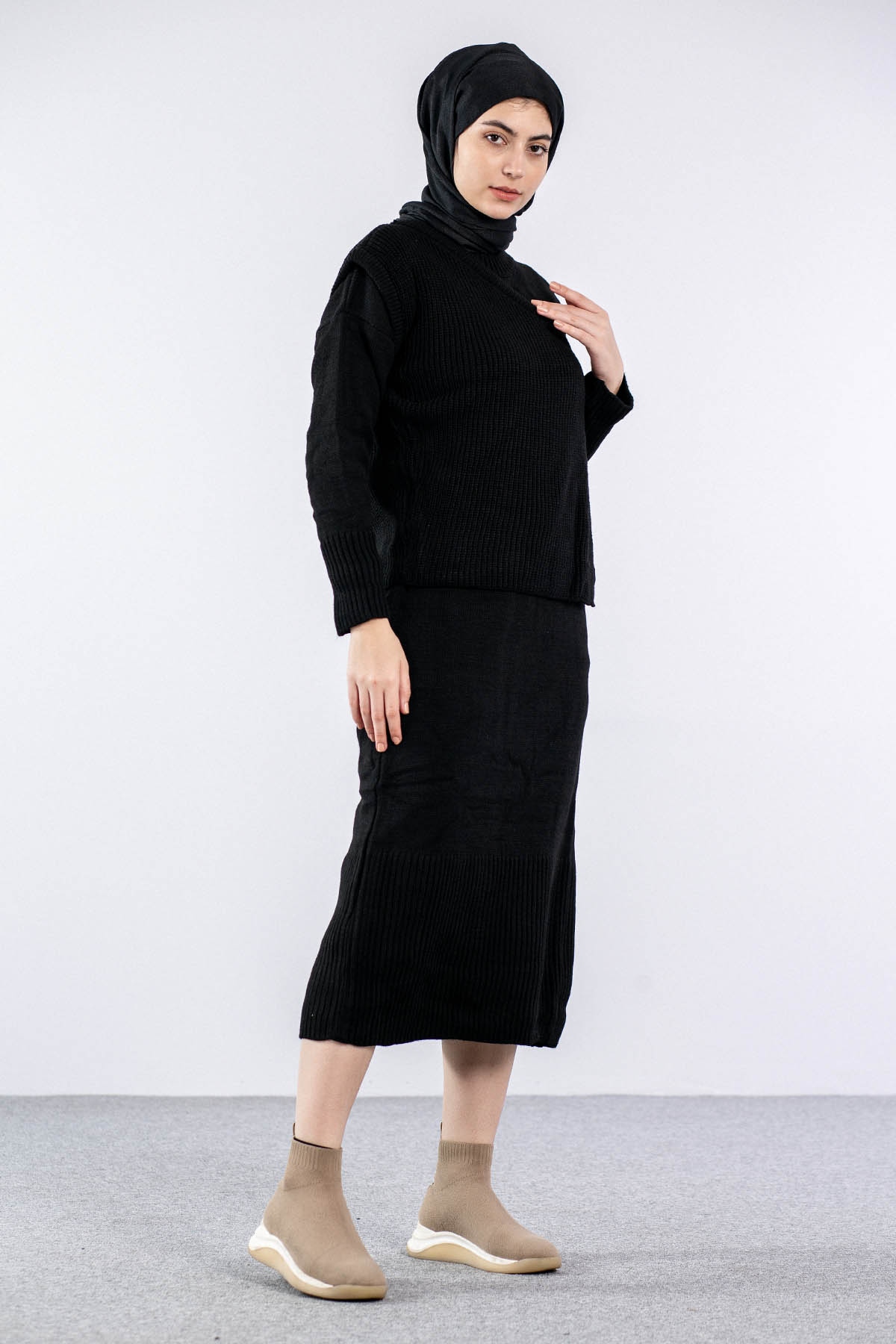 4125 Yelekli Elbise Tek - Siyah - 2