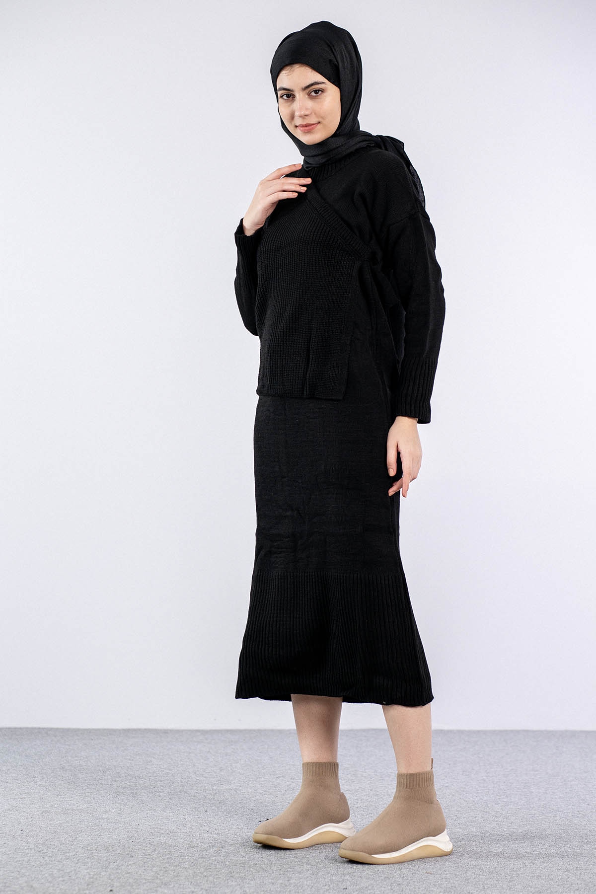 4125 Yelekli Elbise Tek - Siyah - 3
