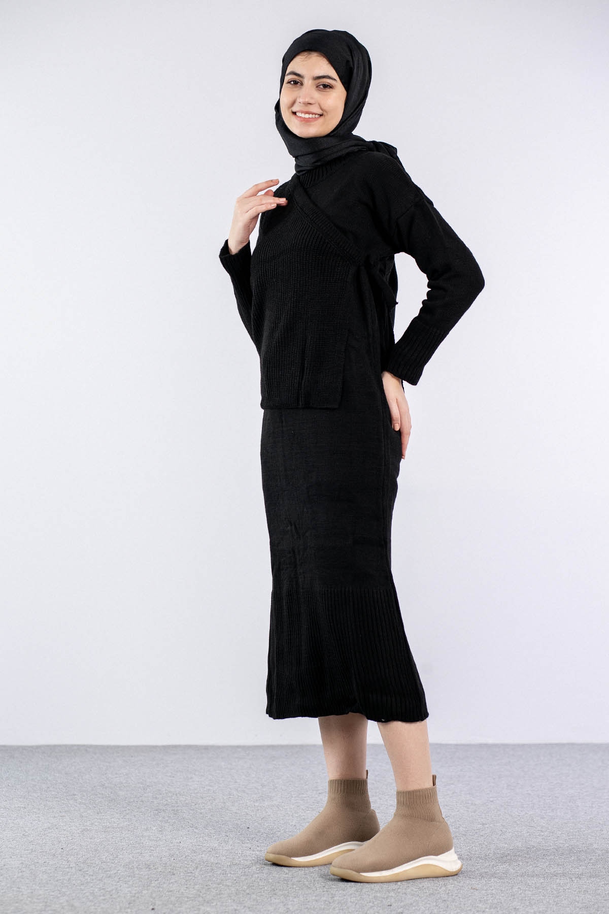 4125 Yelekli Elbise Tek - Siyah - 4