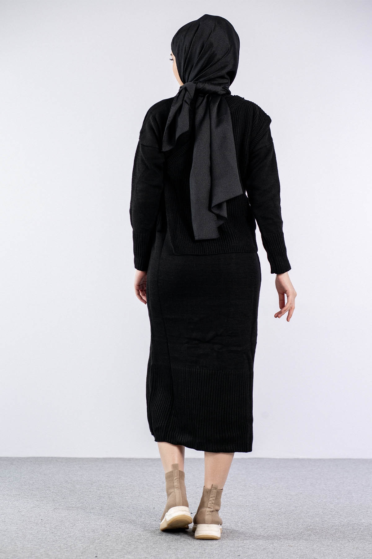 4125 Yelekli Elbise Tek - Siyah - 5