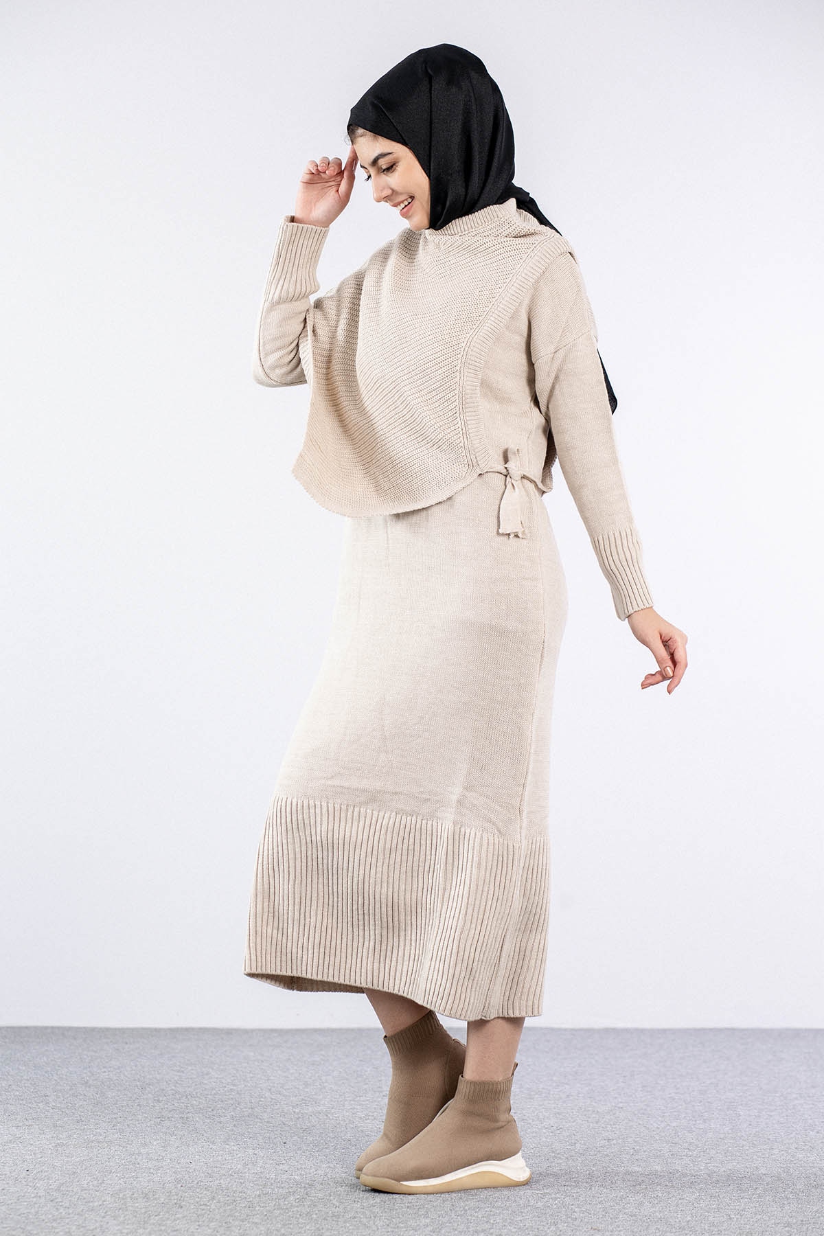 4125 Yelekli Elbise Tek - Tas - 3