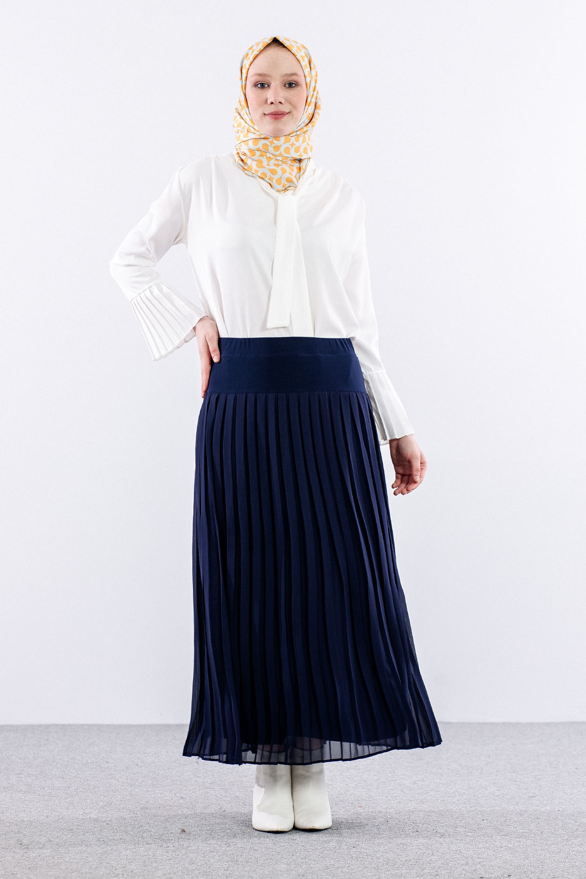 413 şfn Etek 1-6 G.plise - Lacivert - 1