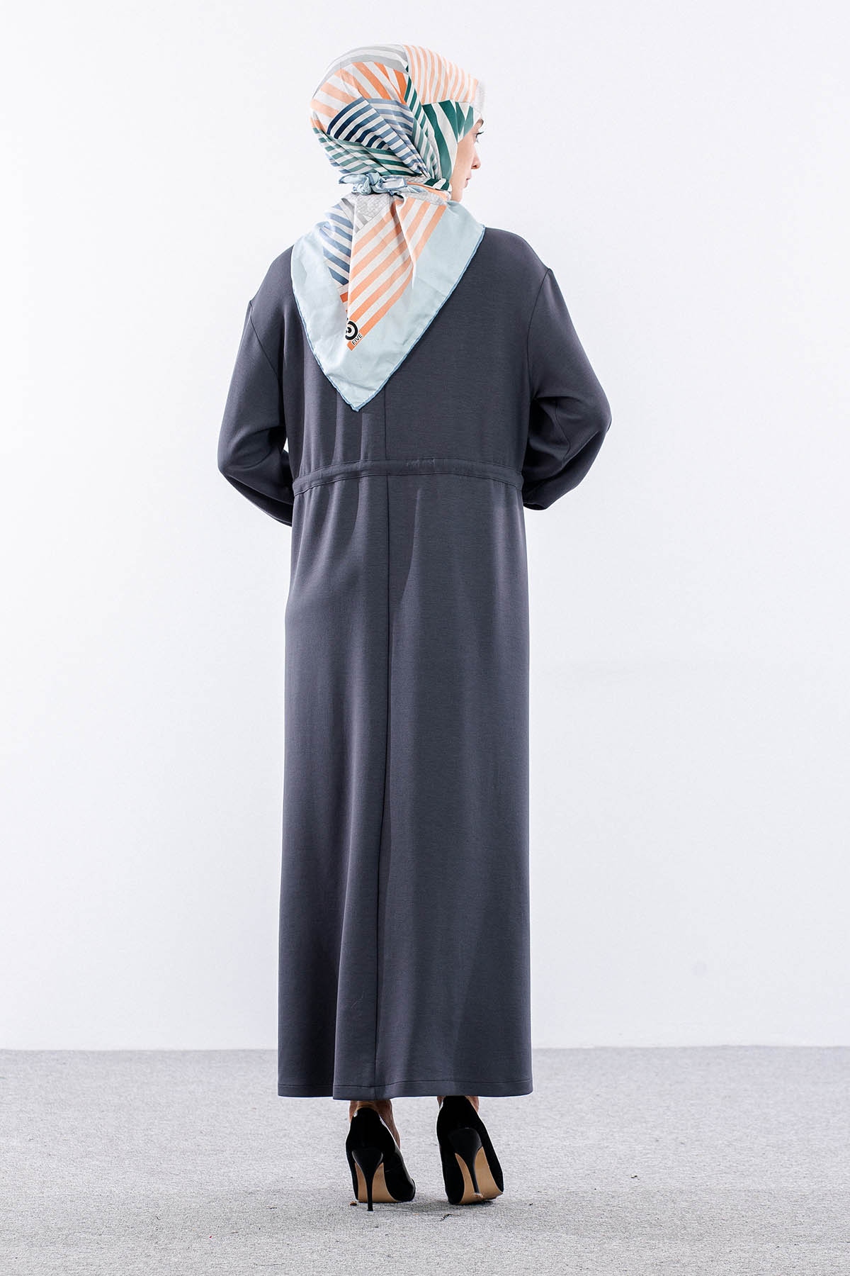 4172 Elbise 42-48 Tunelli Detay - Gri - 5