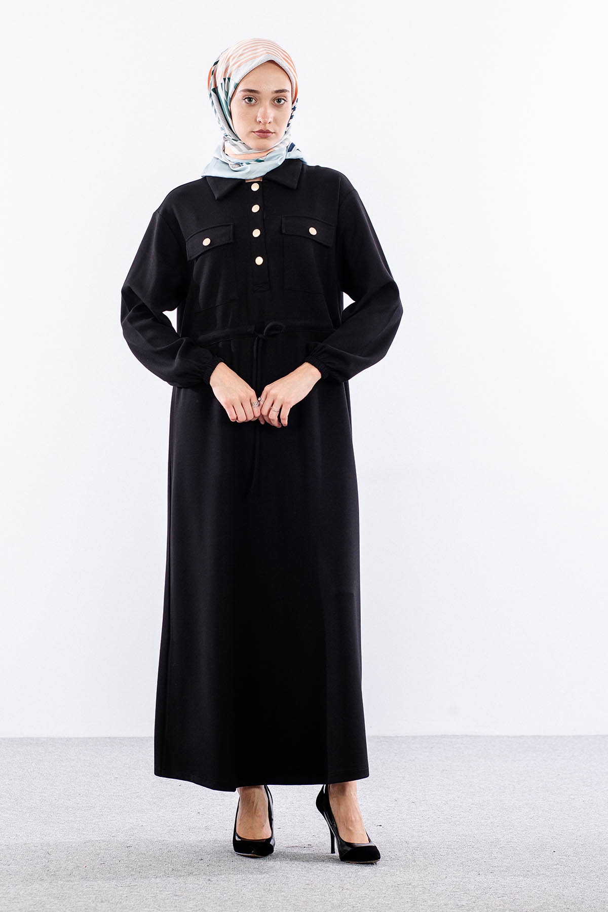 4172 Elbise 42-48 Tunelli Detay - Siyah - 1