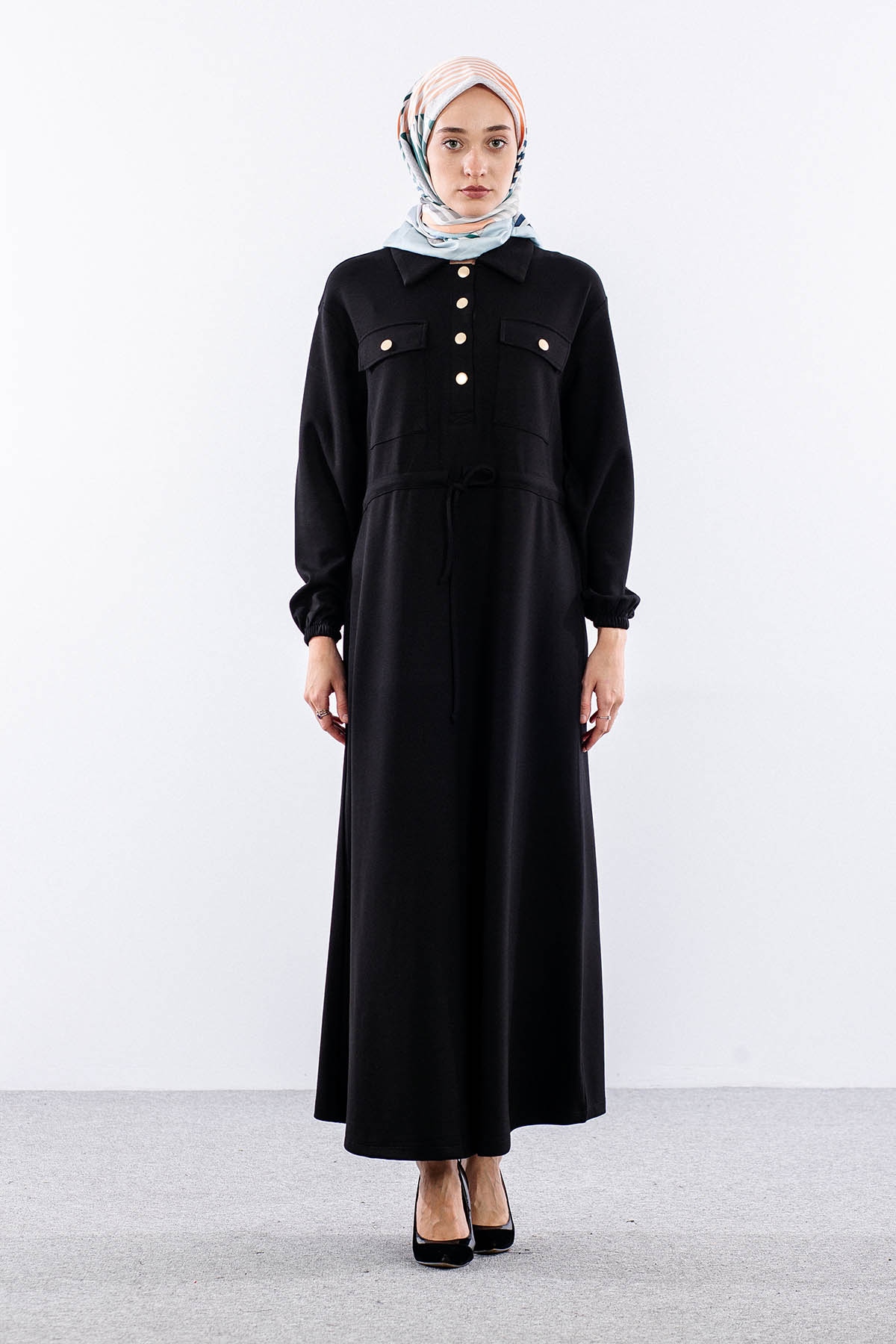 4172 Elbise 42-48 Tunelli Detay - Siyah - 2