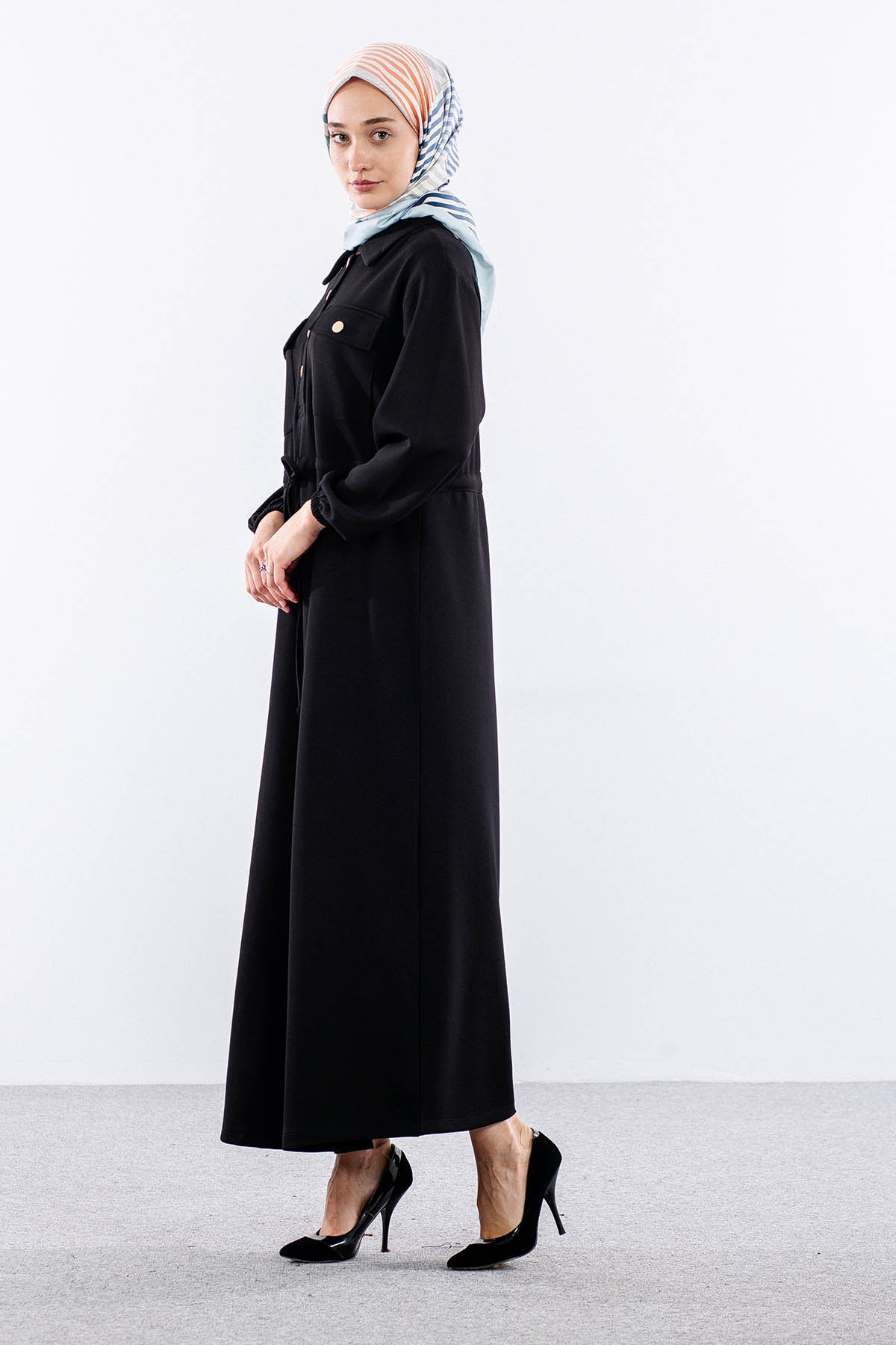 4172 Elbise 42-48 Tunelli Detay - Siyah - 3