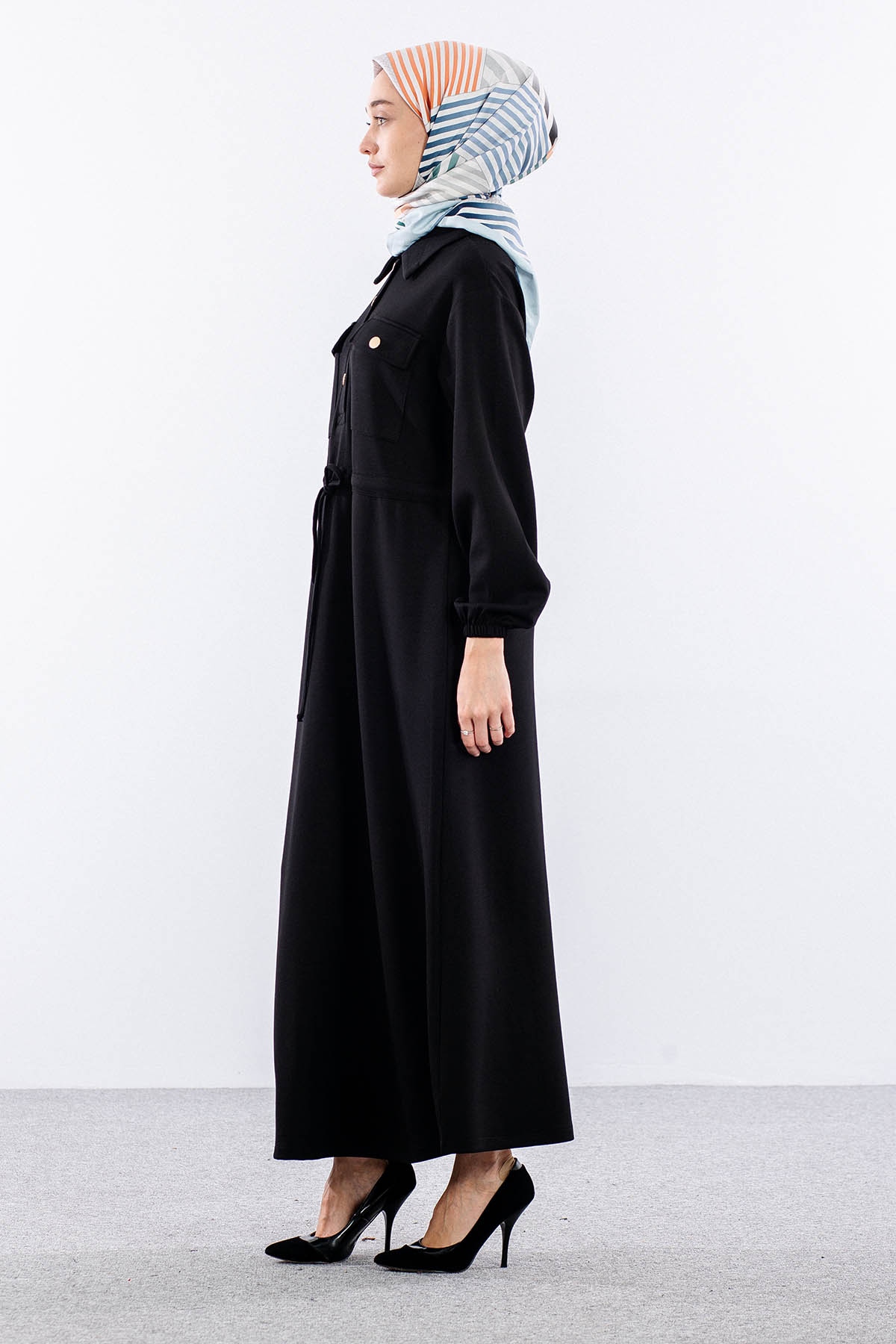 4172 Elbise 42-48 Tunelli Detay - Siyah - 4