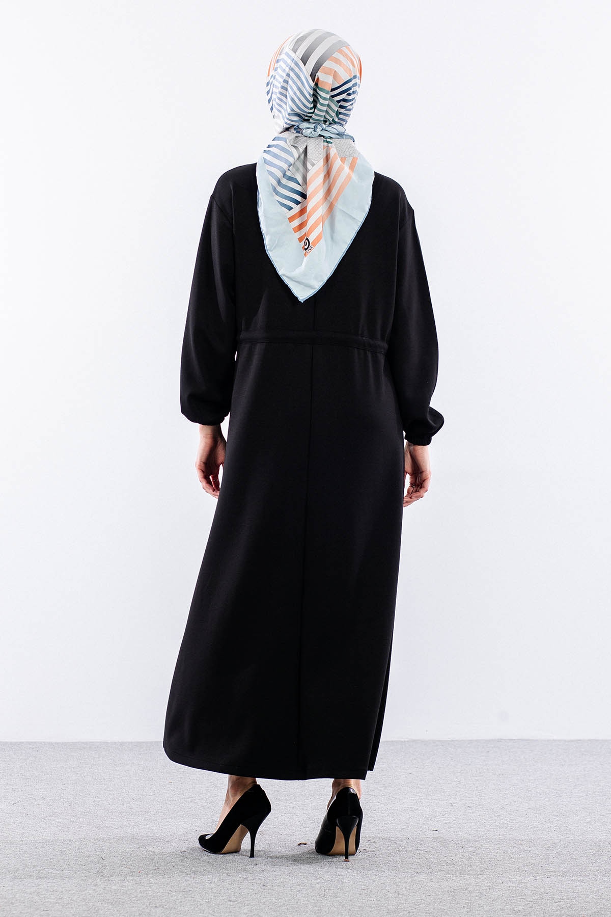 4172 Elbise 42-48 Tunelli Detay - Siyah - 5