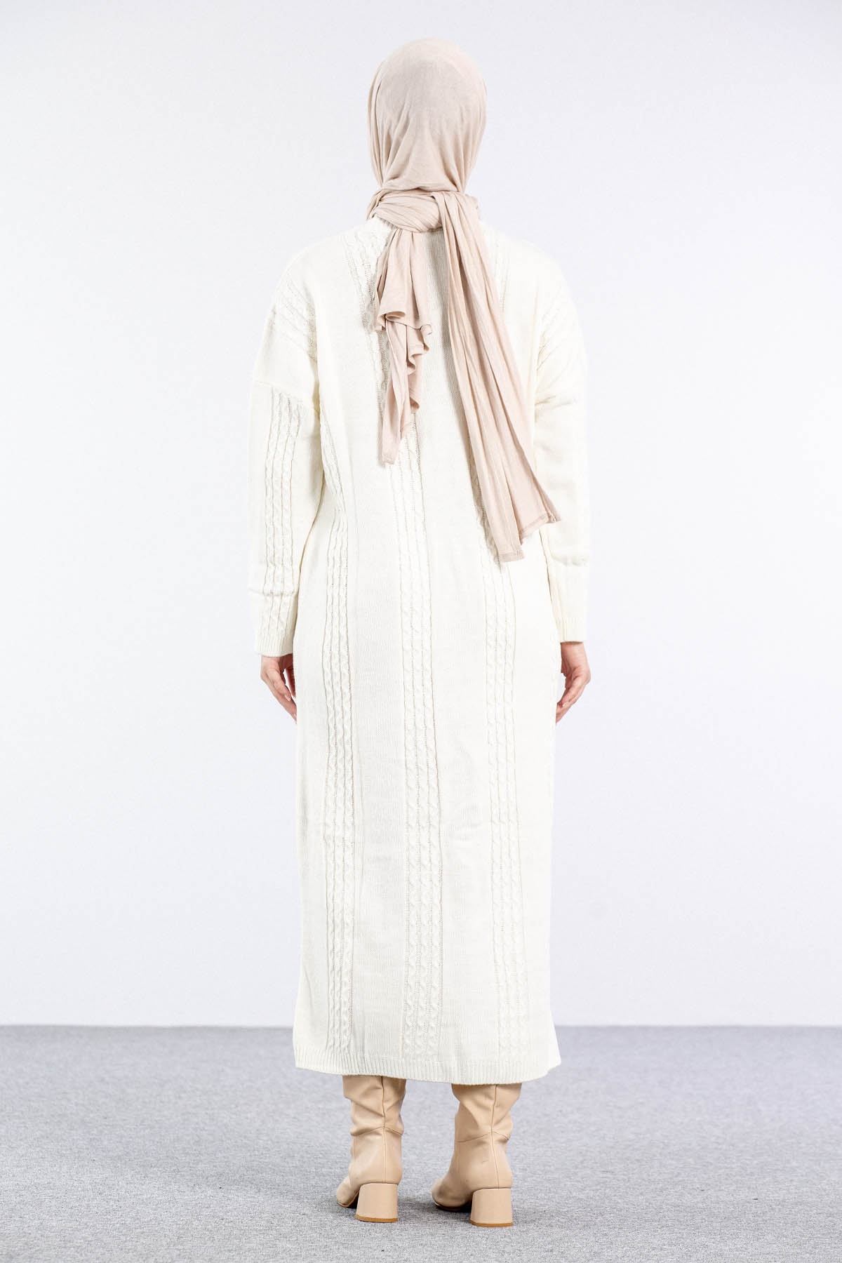 4176 Triko Elbise Tek - Ekru - 4