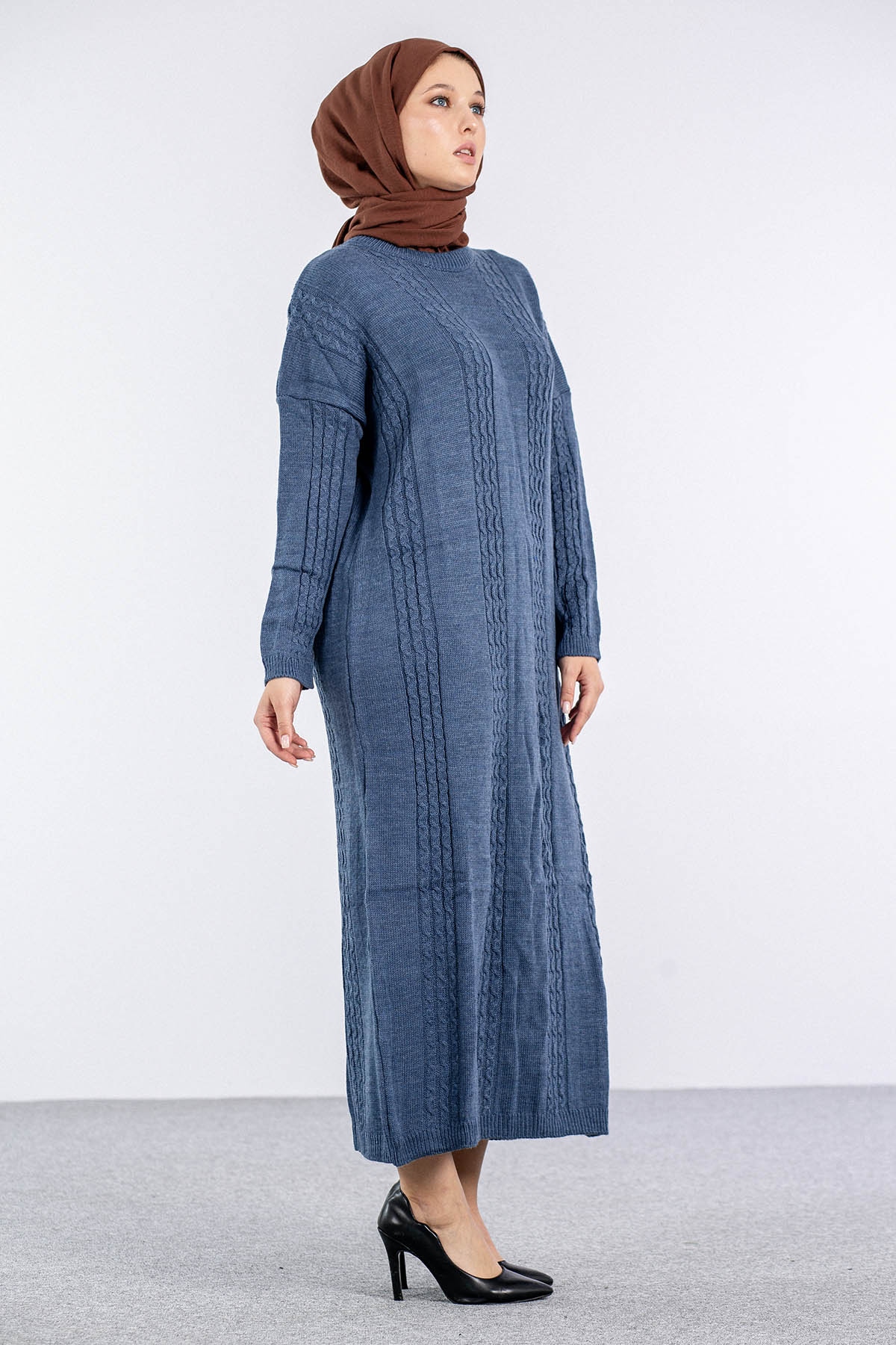 4176 Triko Elbise Tek - Indigo - 4