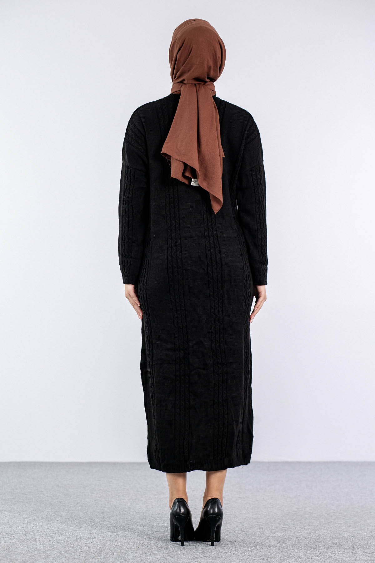 4176 Triko Elbise Tek - Siyah - 4