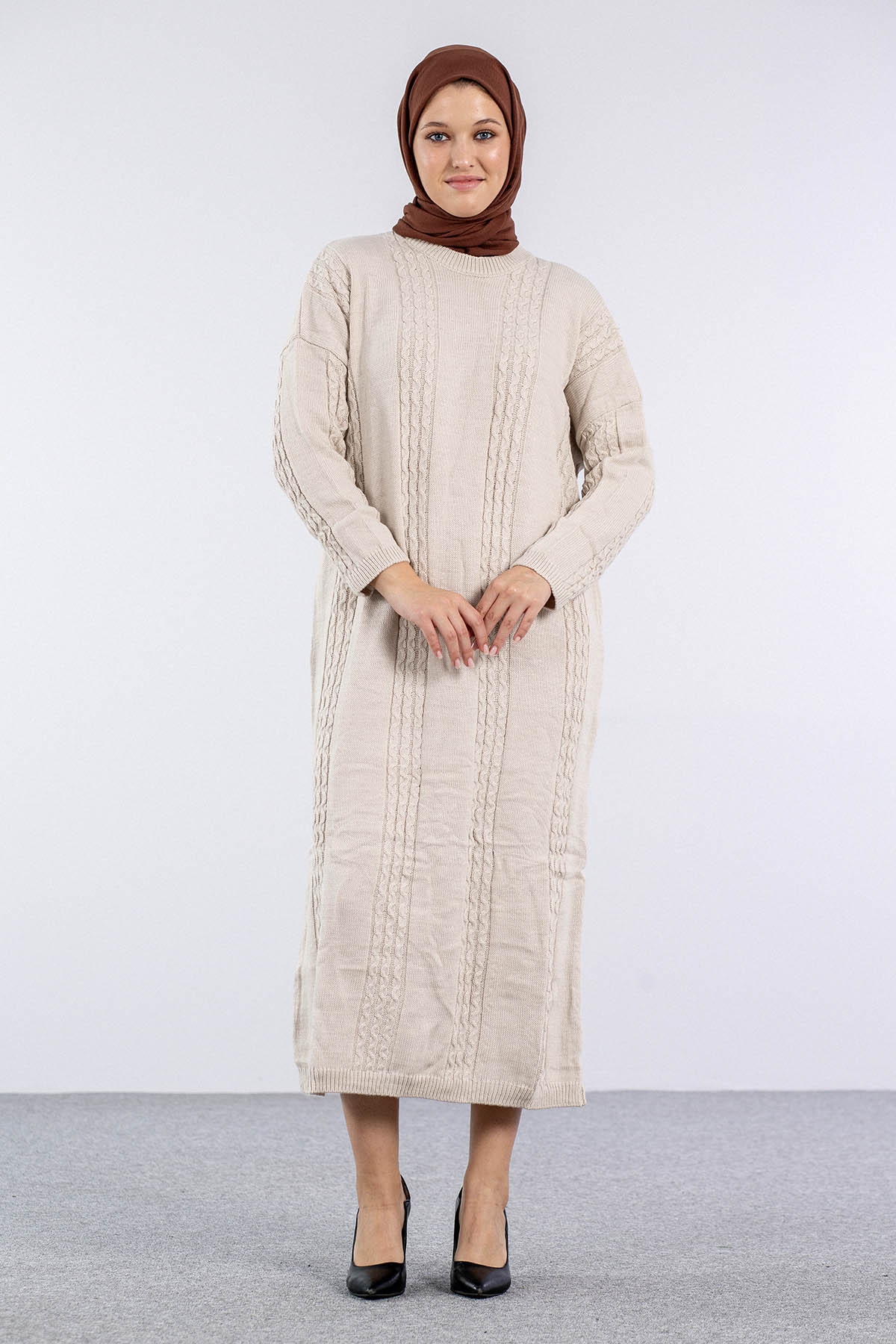 4176 Triko Elbise Tek - Tas - 1