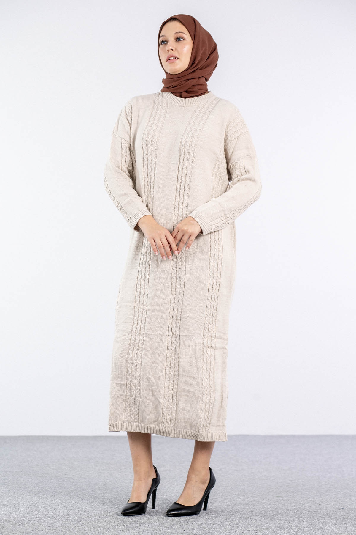 4176 Triko Elbise Tek - Tas - 2