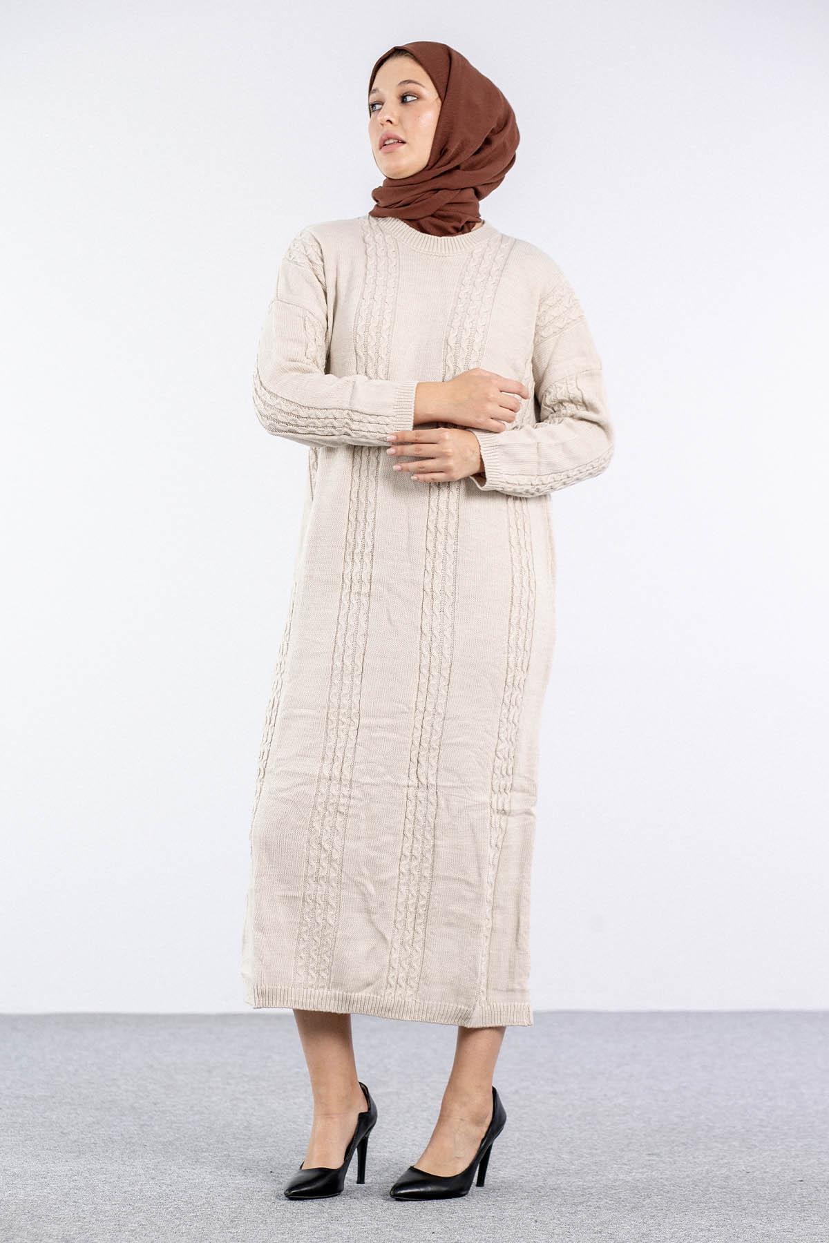 4176 Triko Elbise Tek - Tas - 3