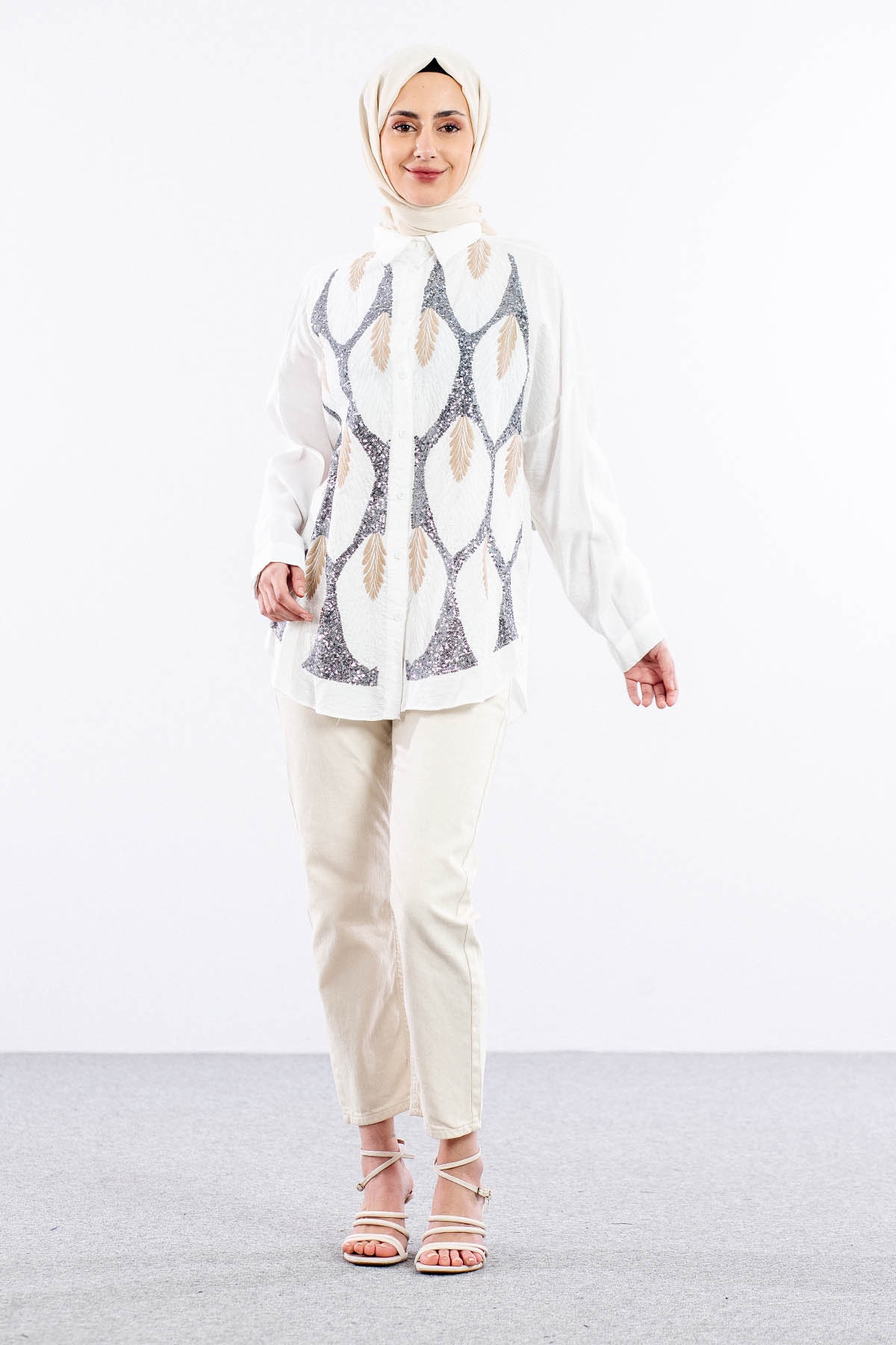 4202 Gömlek 38-44 - Ekru - 1