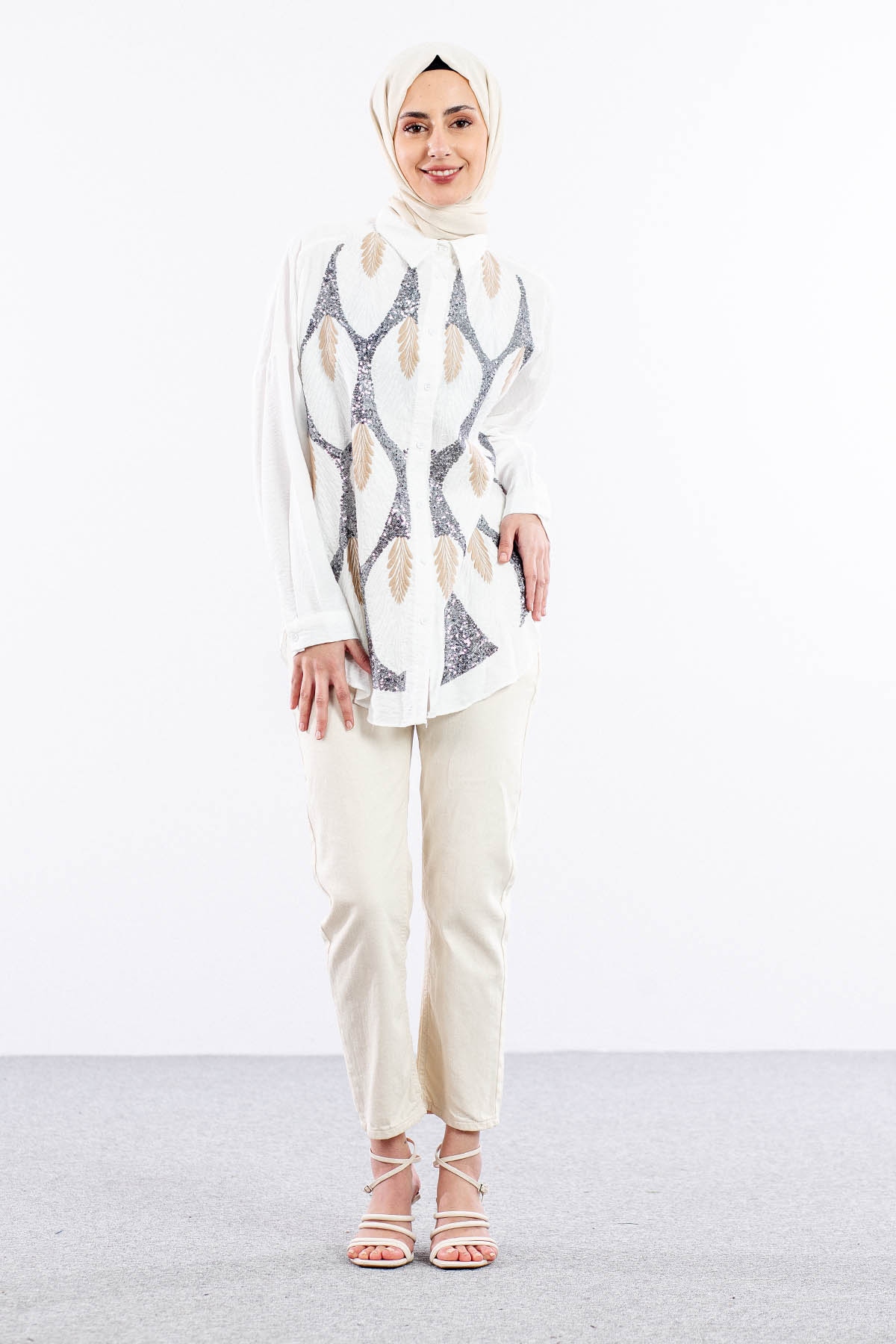 4202 Gömlek 38-44 - Ekru - 2