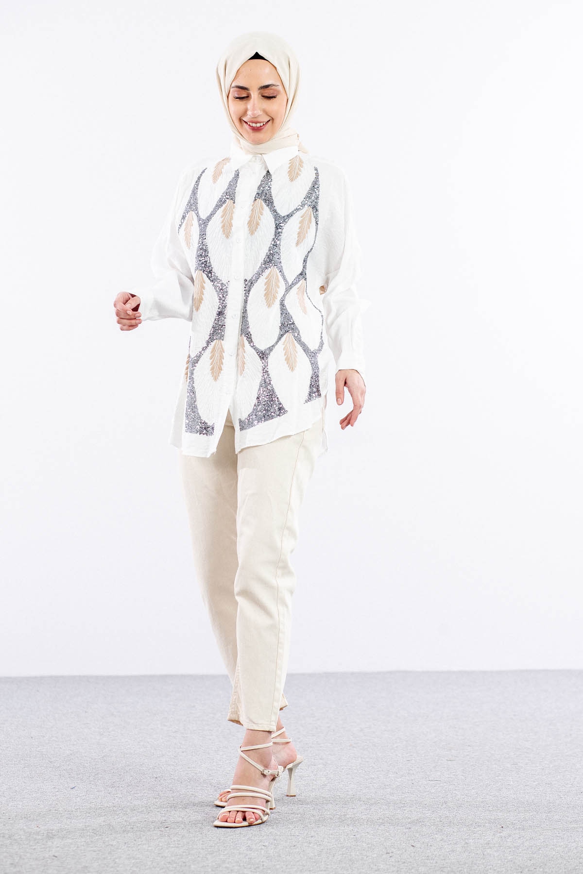 4202 Gömlek 38-44 - Ekru - 3