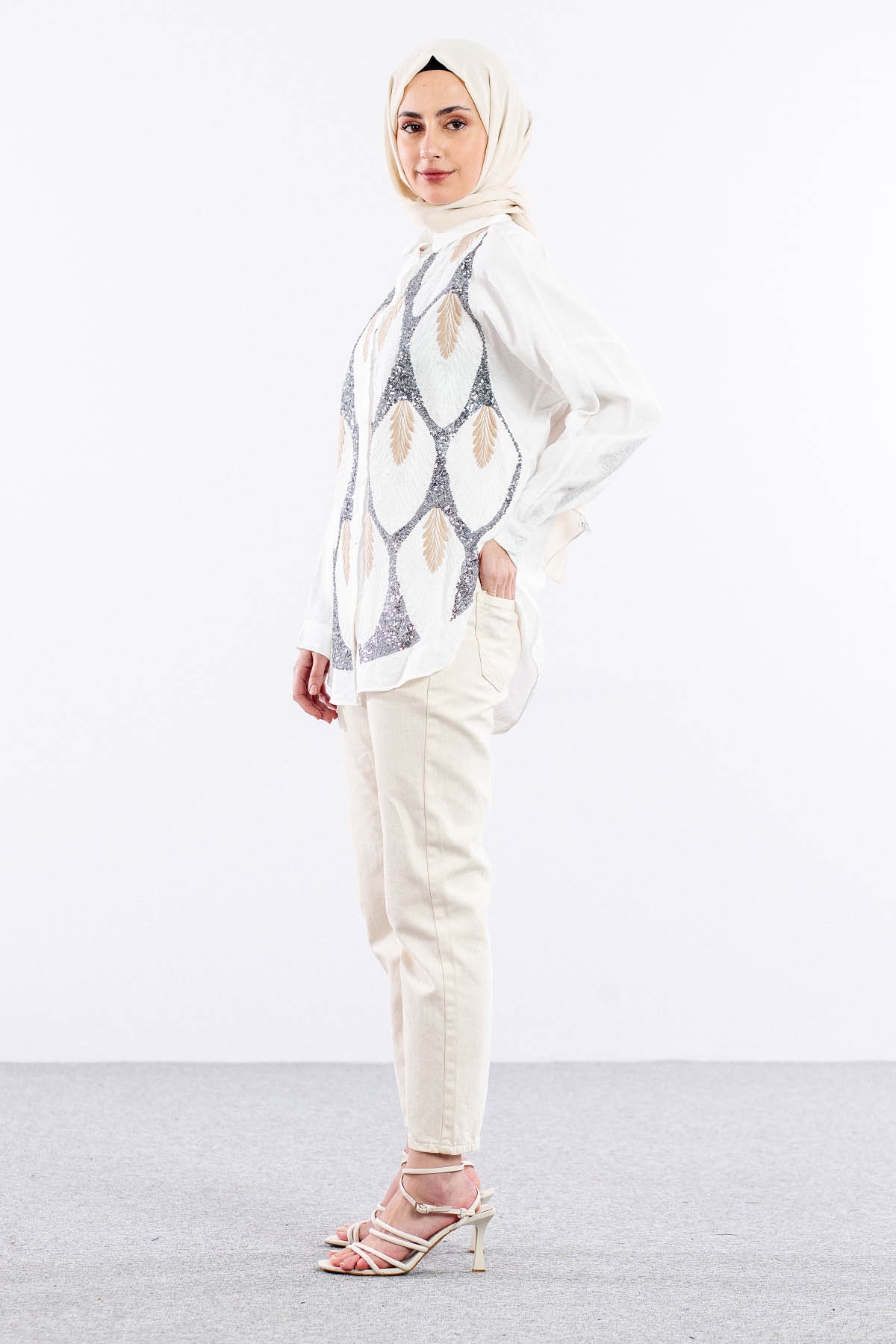 4202 Gömlek 38-44 - Ekru - 4