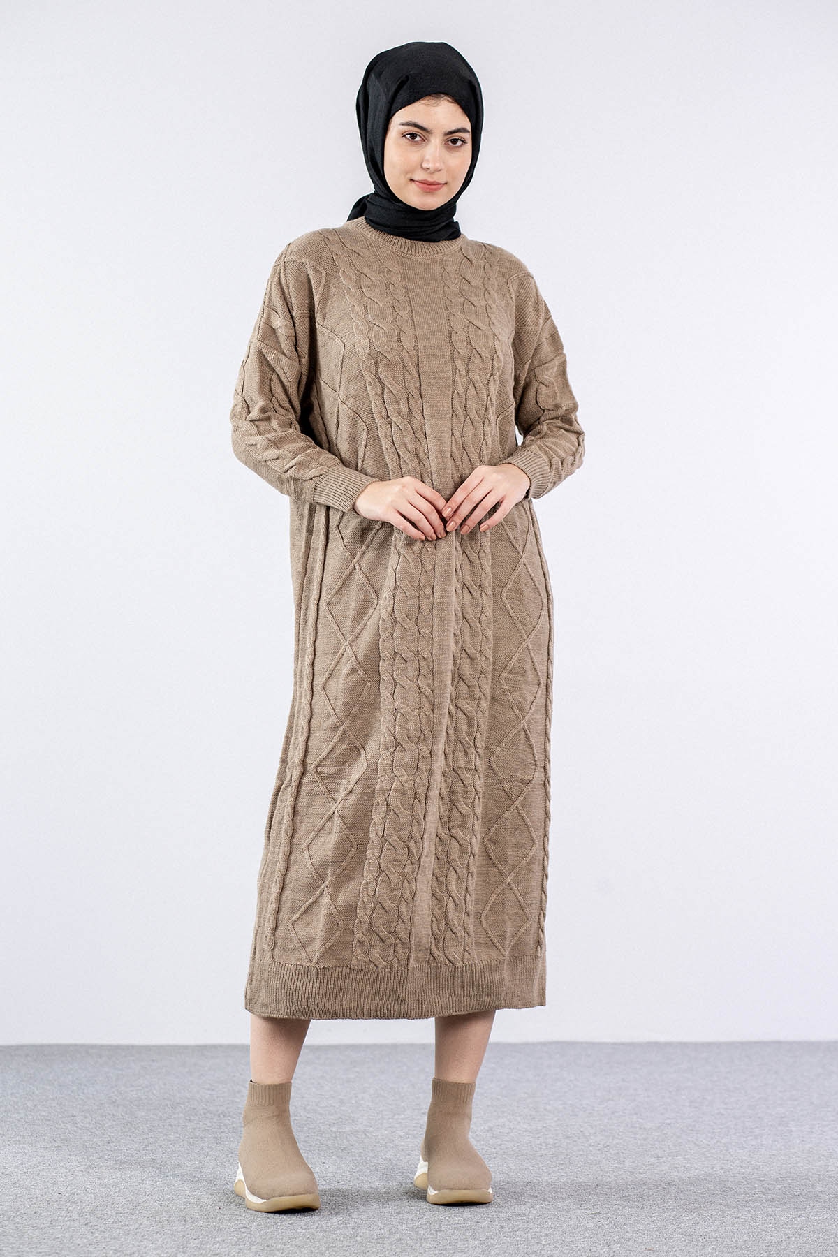 4216 Elbise Tek - Vizon - 1