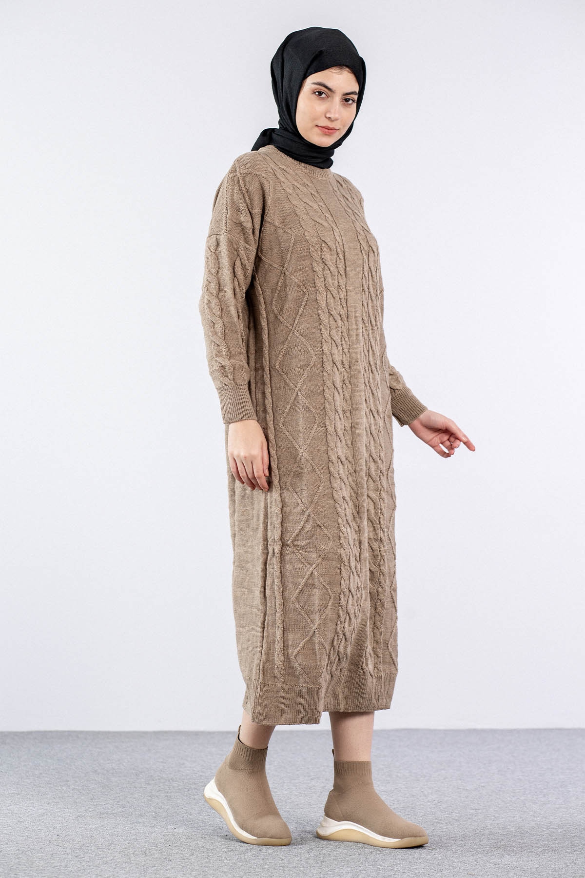 4216 Elbise Tek - Vizon - 2