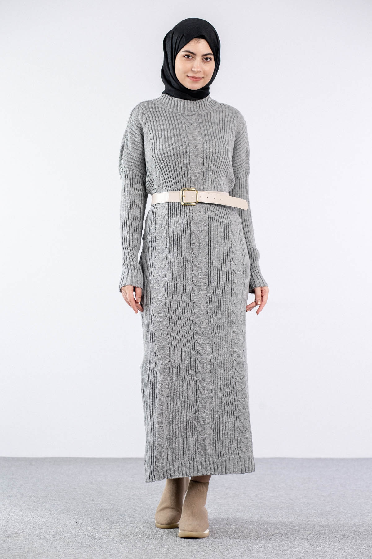 4279 Triko Elbise Tek - A_gri - 1