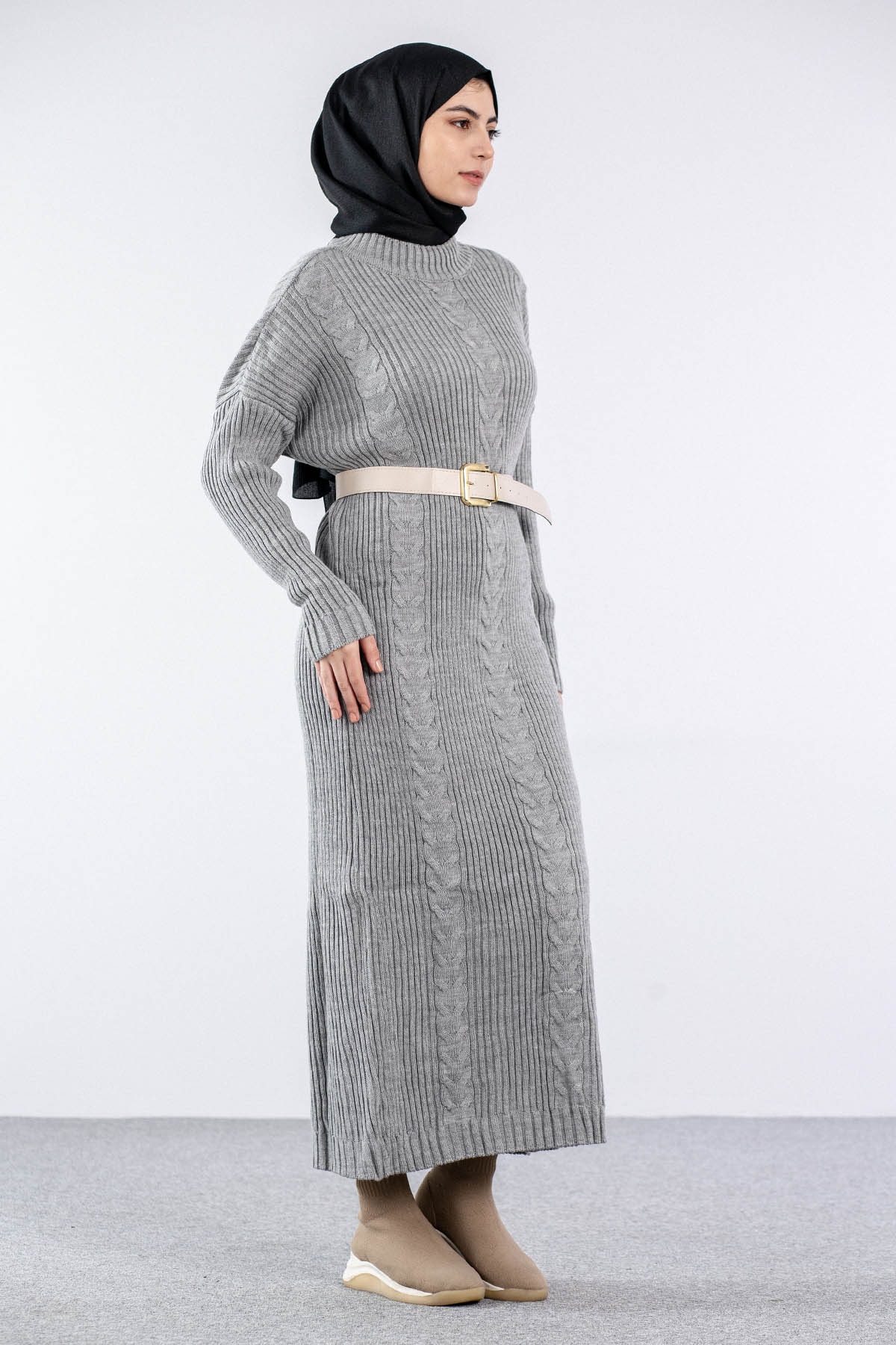 4279 Triko Elbise Tek - A_gri - 2