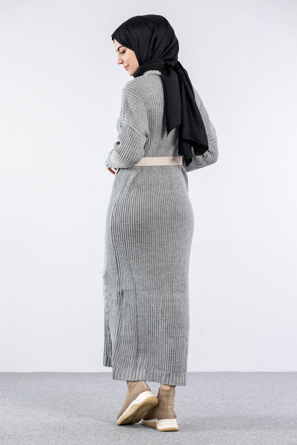 4279 Triko Elbise Tek - A_gri - 5