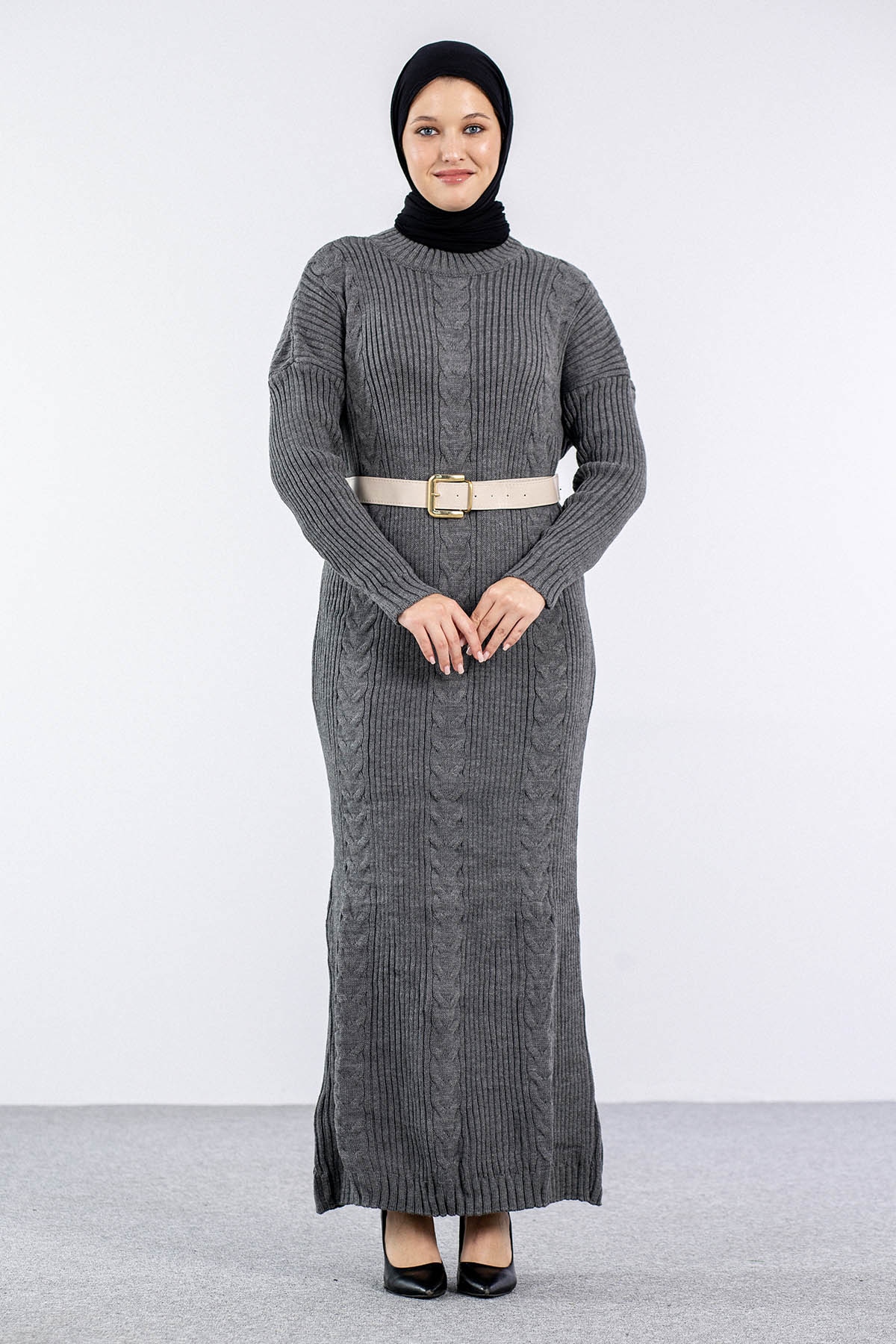 4279 Triko Elbise Tek - K_gri - 1