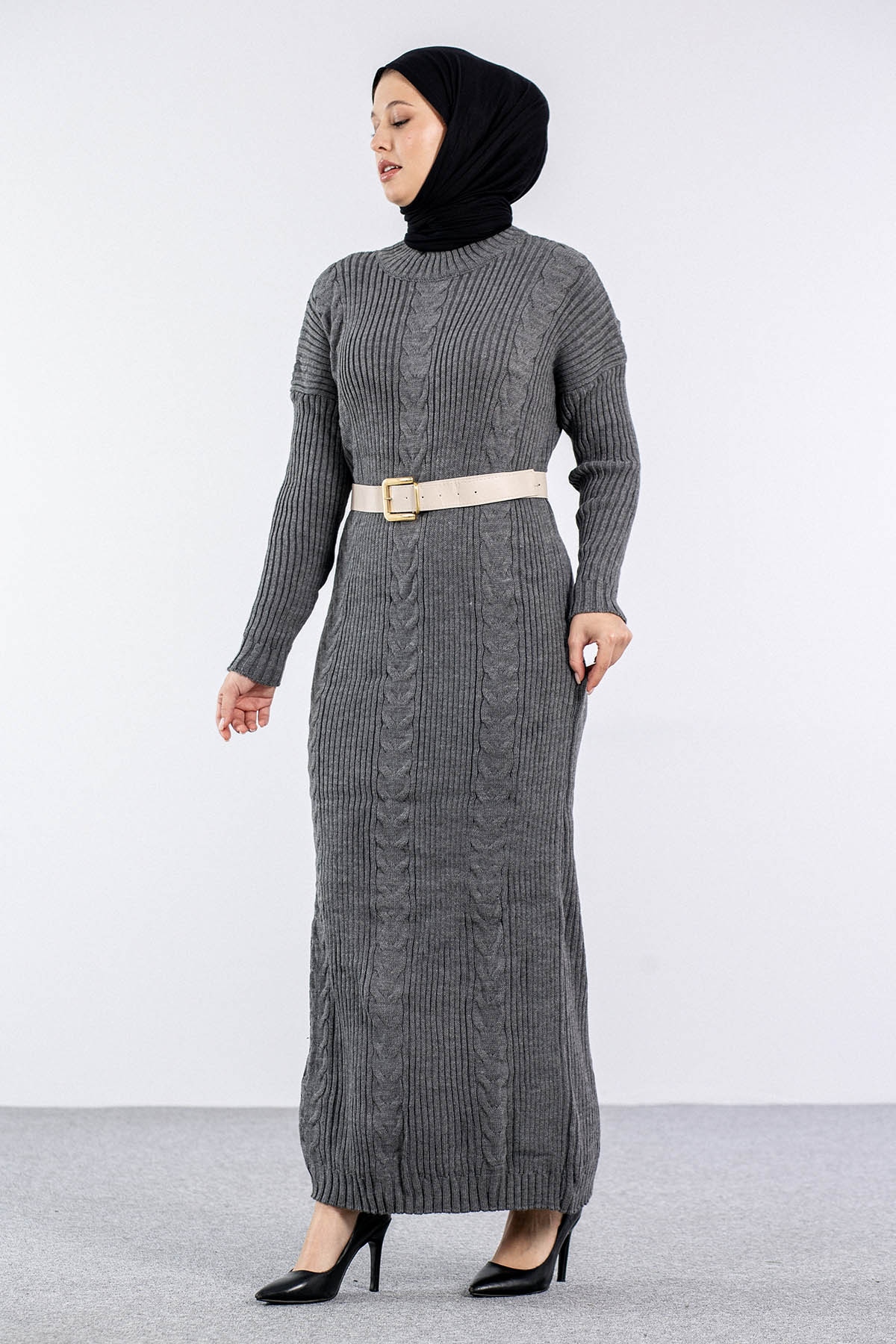 4279 Triko Elbise Tek - K_gri - 2