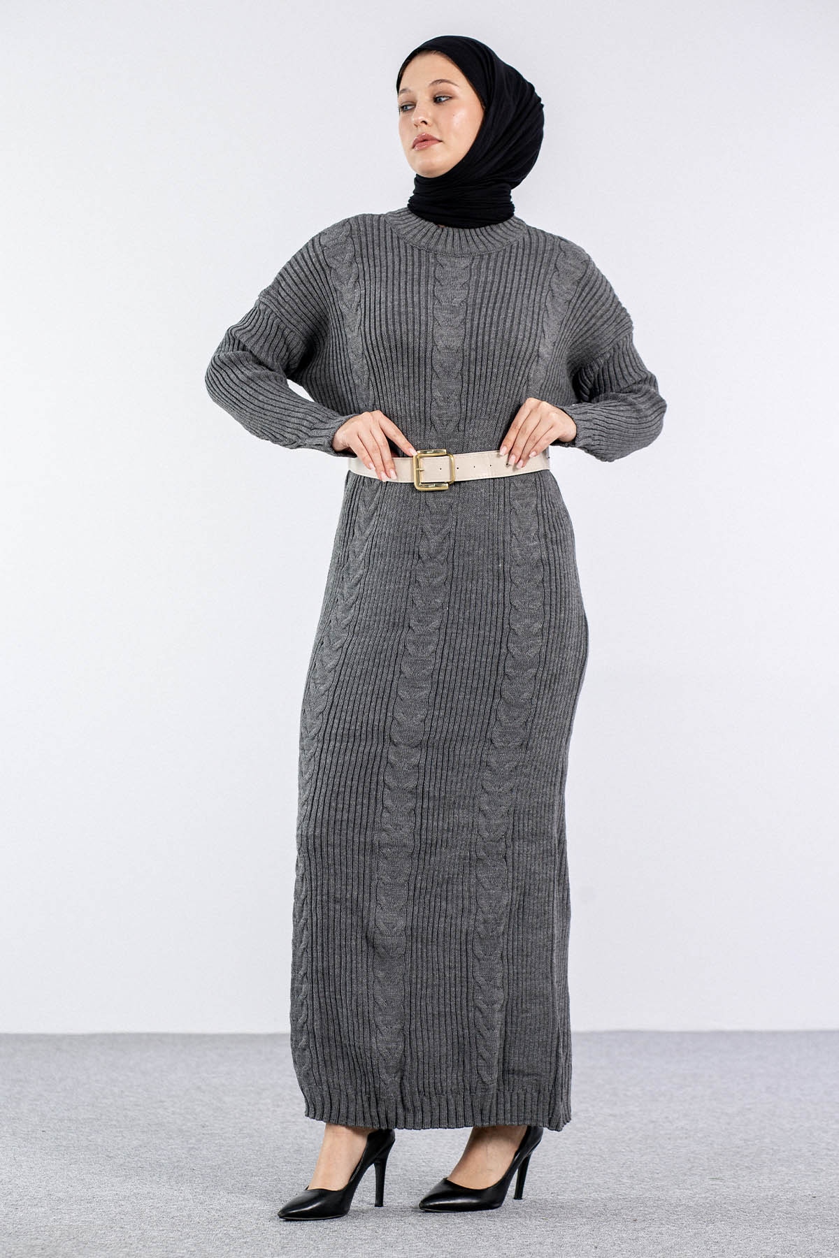 4279 Triko Elbise Tek - K_gri - 3