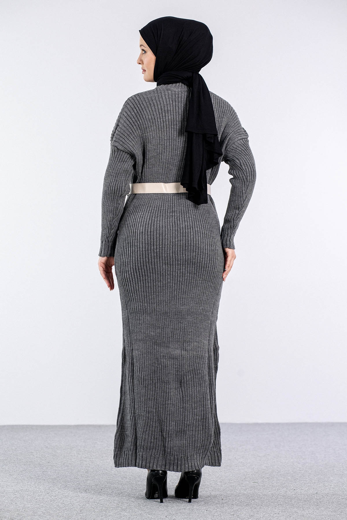 4279 Triko Elbise Tek - K_gri - 4