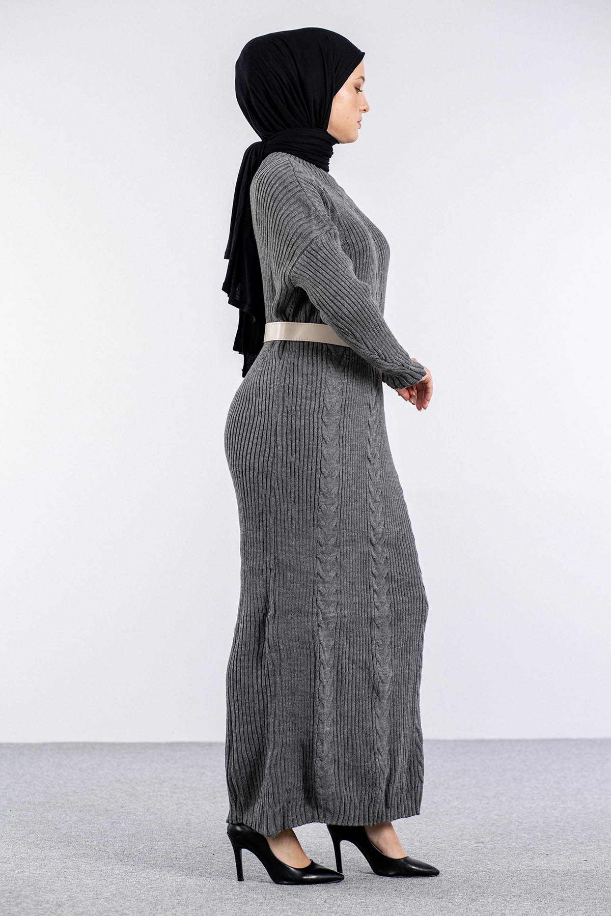 4279 Triko Elbise Tek - K_gri - 5