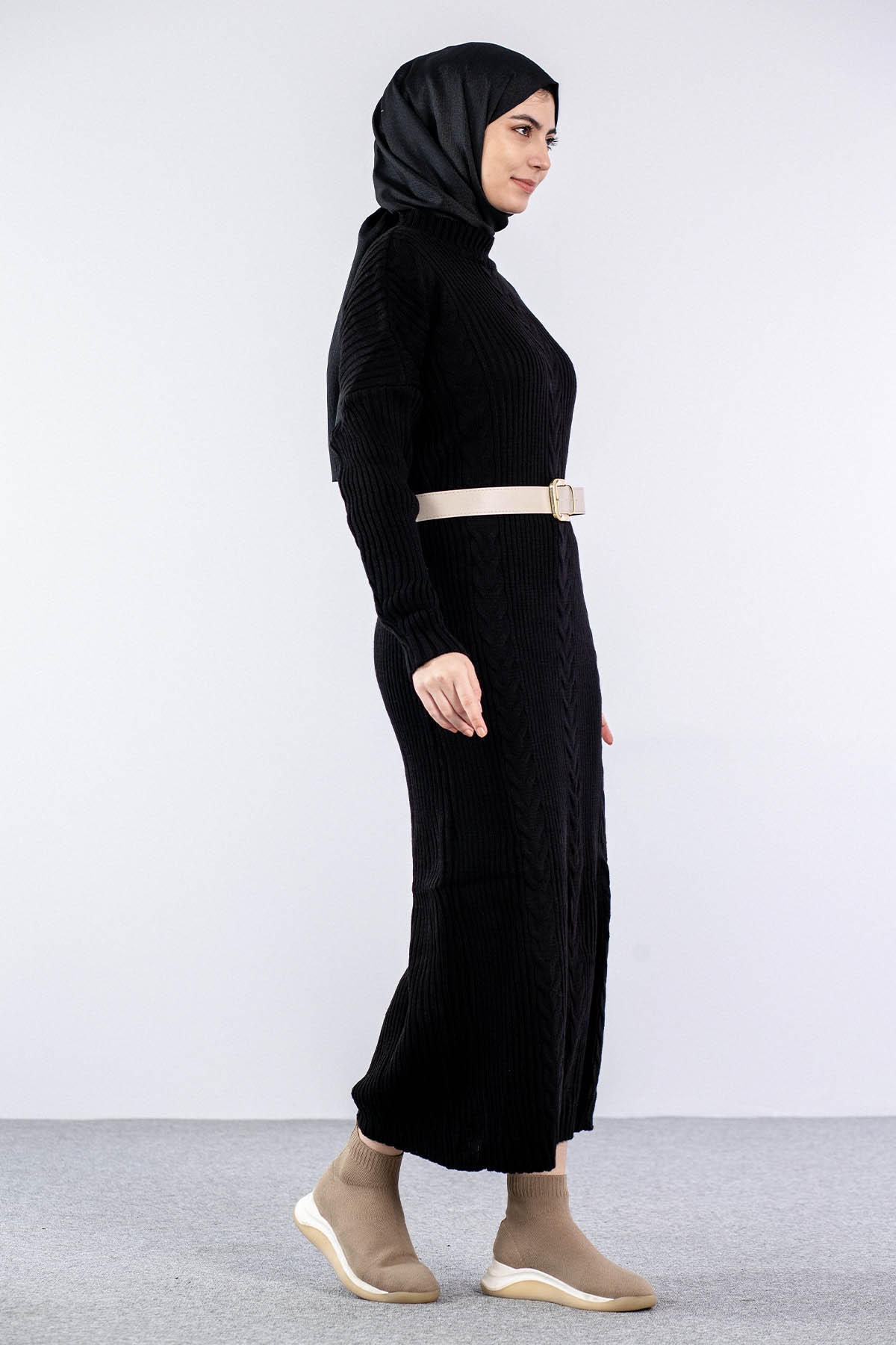 4279 Triko Elbise Tek - Siyah - 2