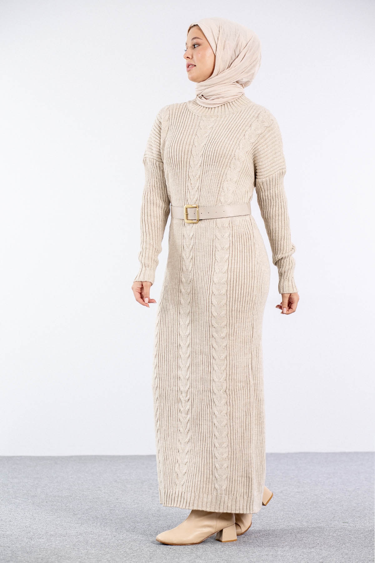 4279 Triko Elbise Tek - Tas - 3