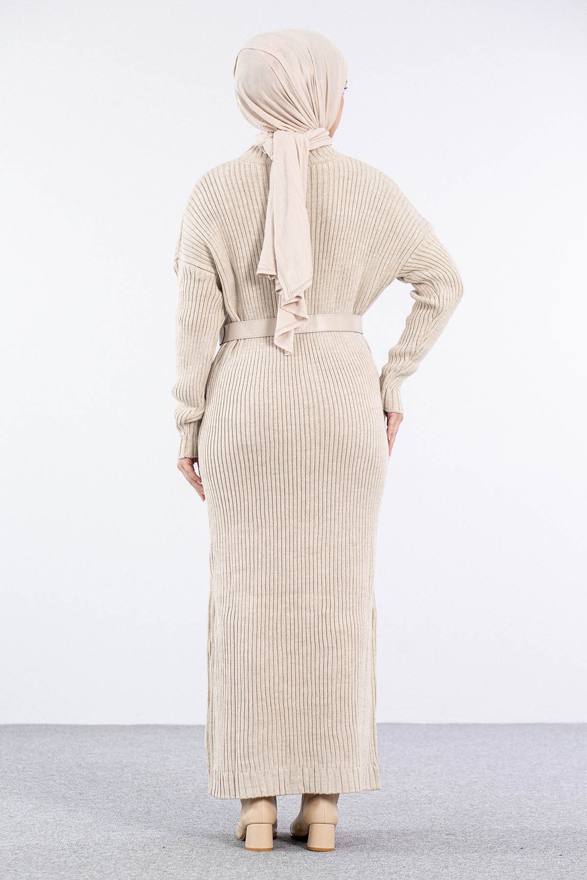 4279 Triko Elbise Tek - Tas - 4