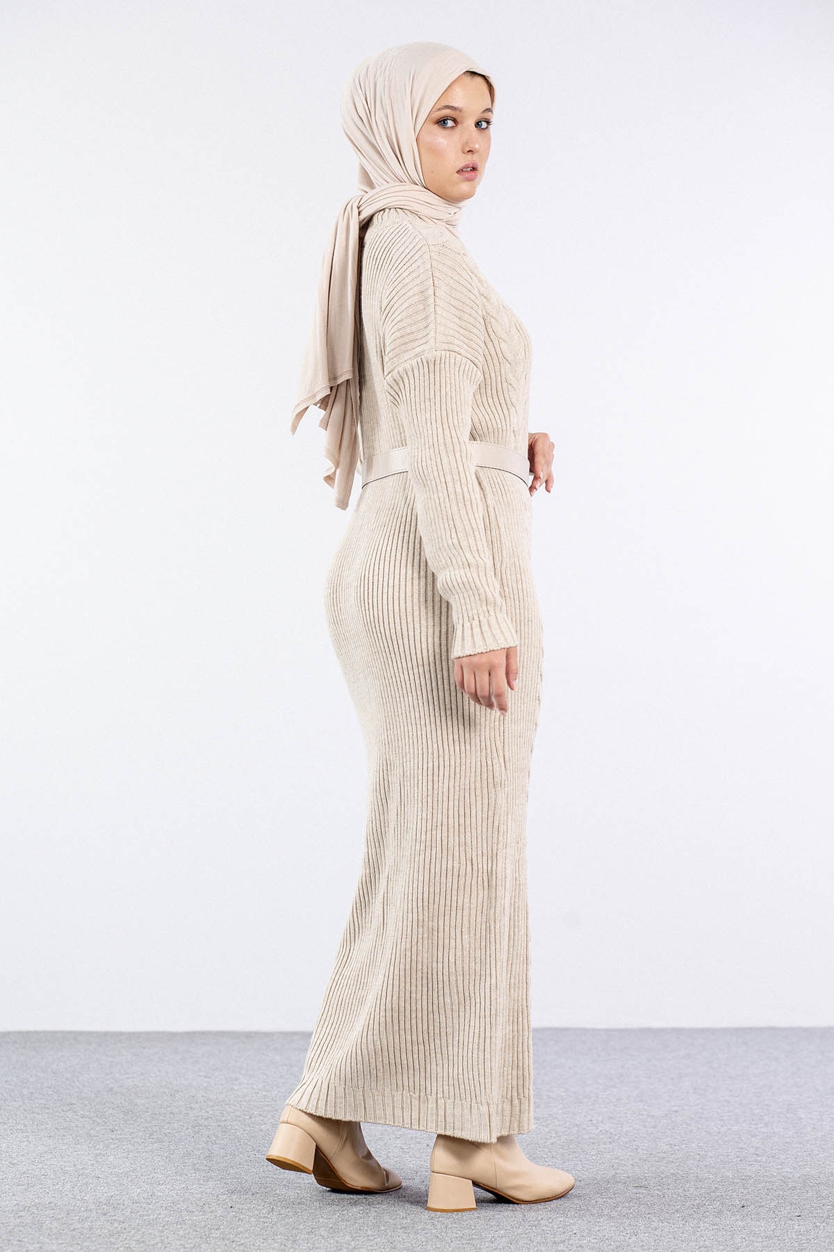 4279 Triko Elbise Tek - Tas - 5