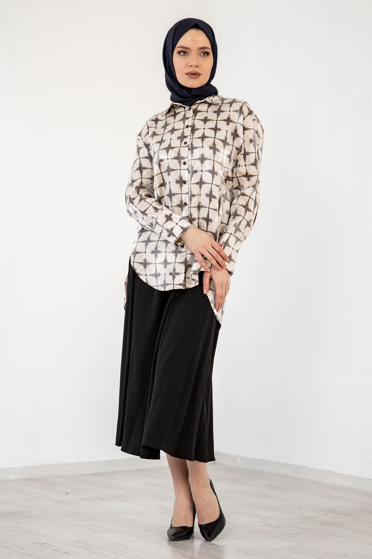 4325 Saten Gömlek 38-44 - Krem_kahve - 1