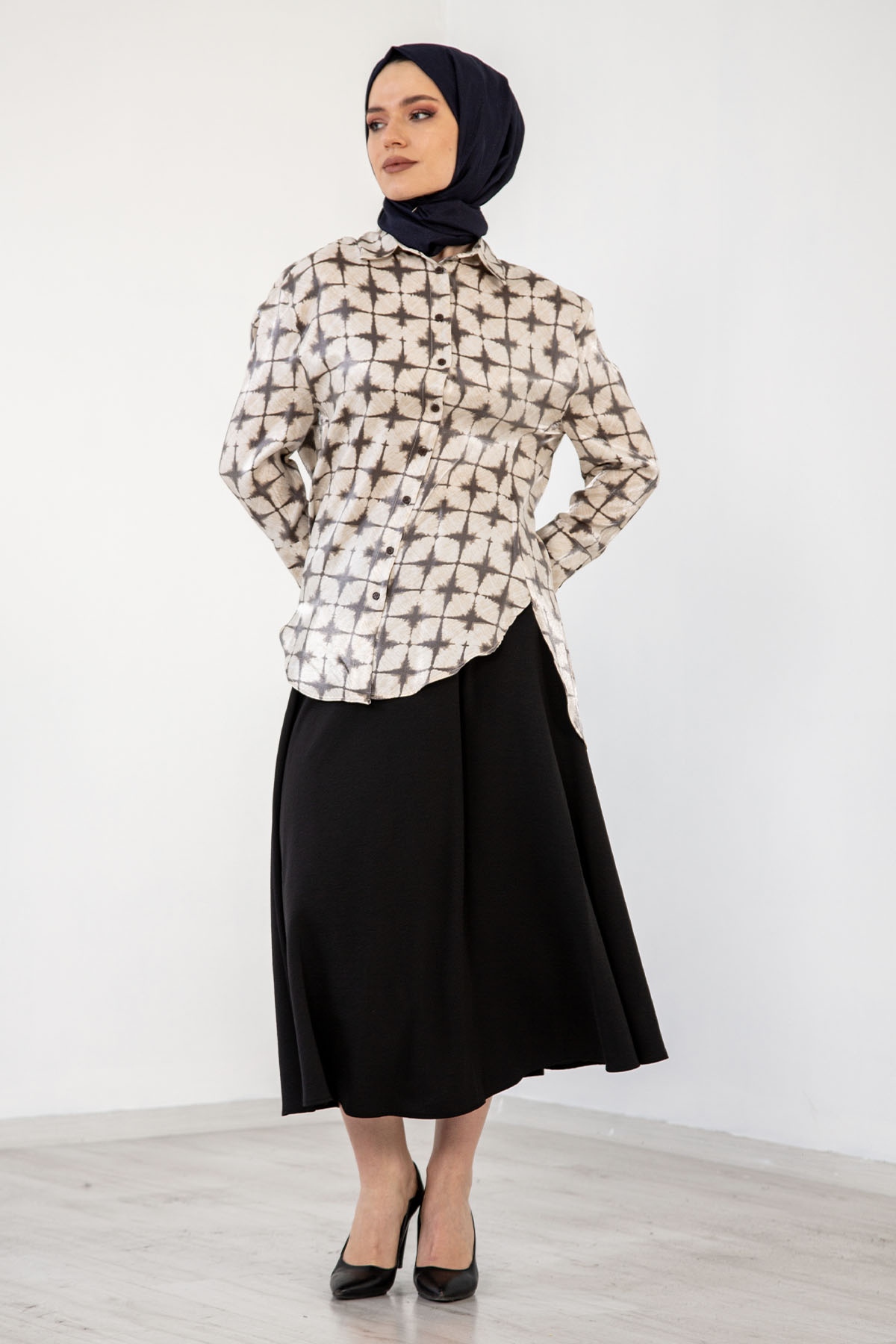 4325 Saten Gömlek 38-44 - Krem_kahve - 2