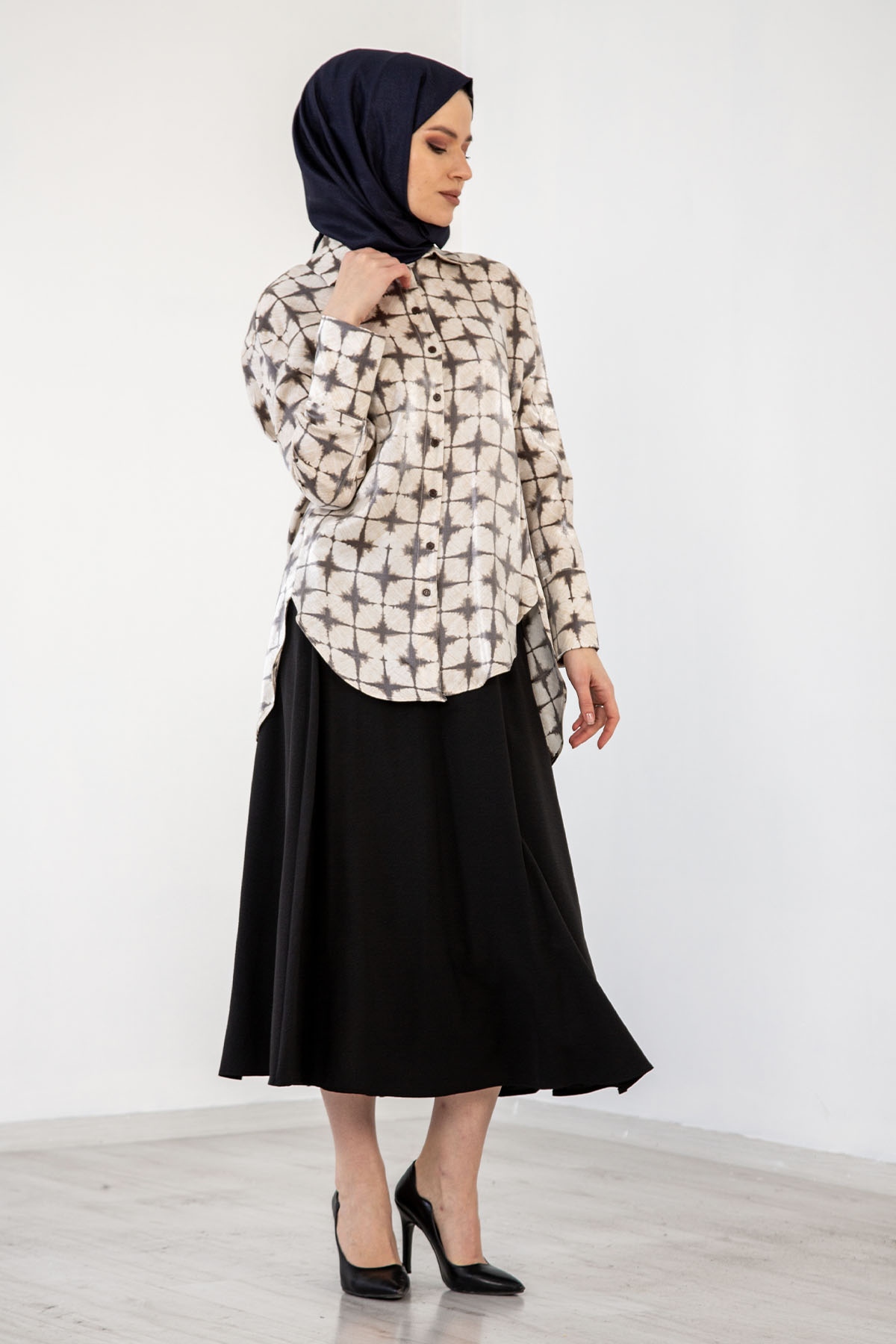 4325 Saten Gömlek 38-44 - Krem_kahve - 4