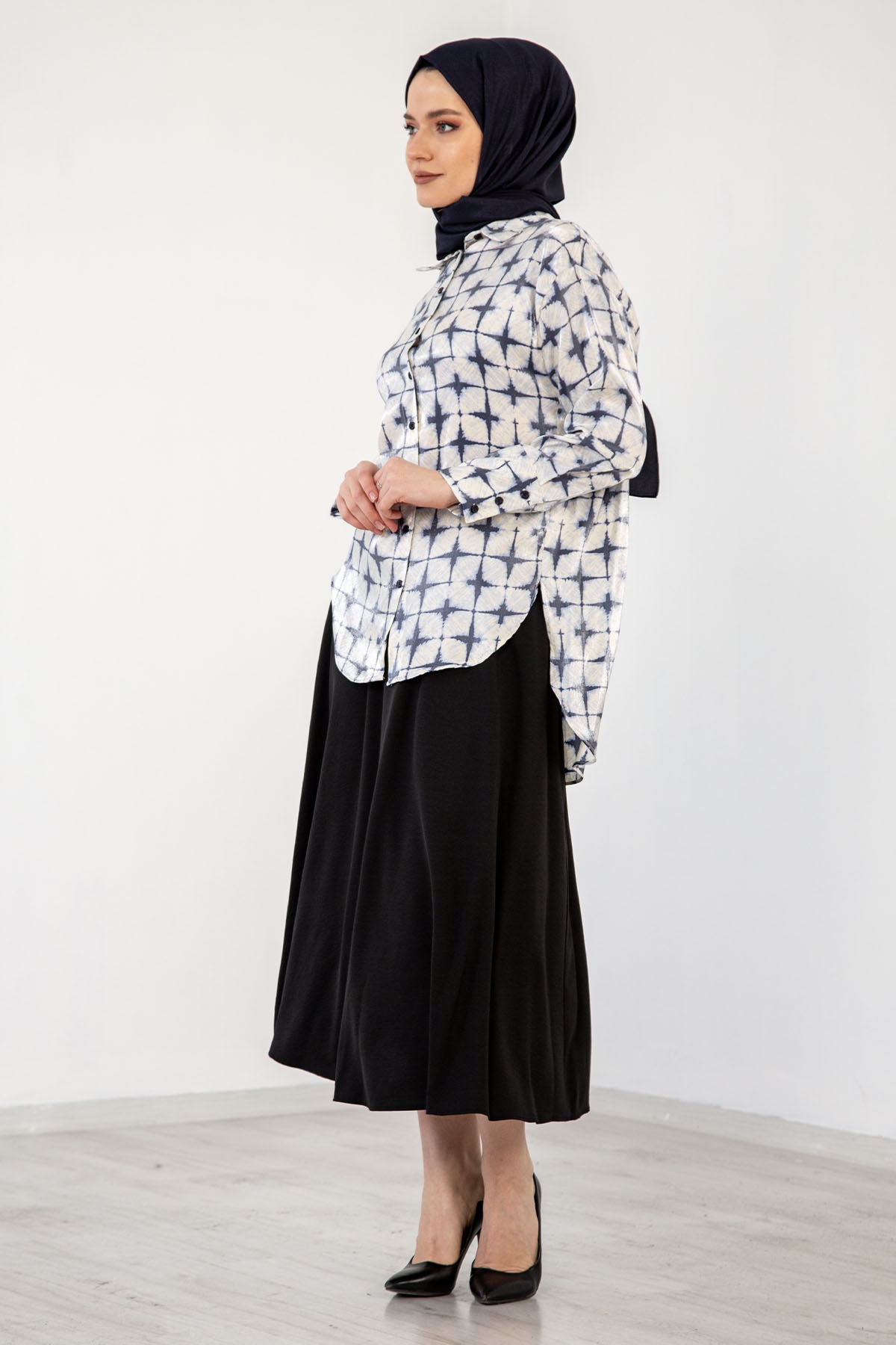 4325 Saten Gömlek 38-44 - Krem_mavi - 2