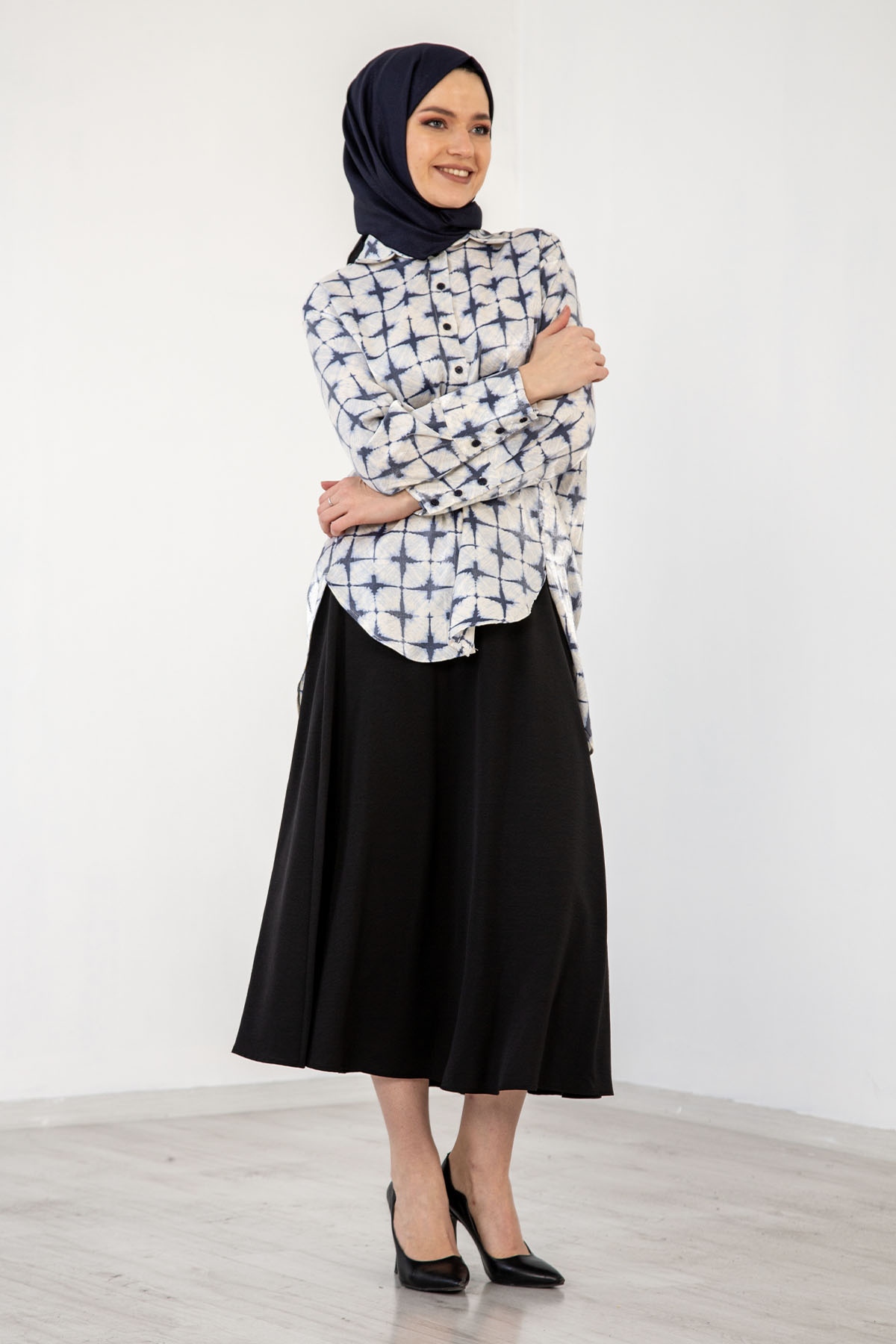 4325 Saten Gömlek 38-44 - Krem_mavi - 3