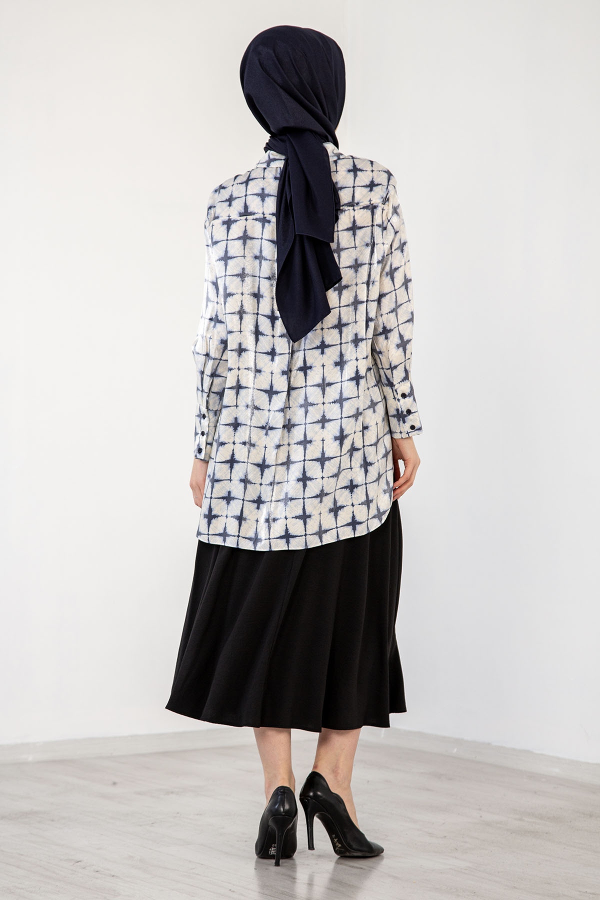 4325 Saten Gömlek 38-44 - Krem_mavi - 4