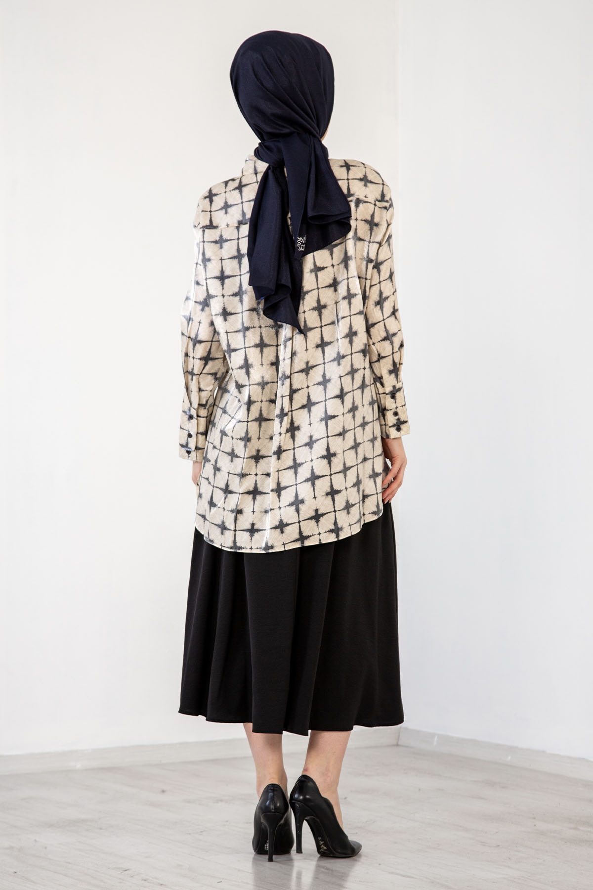 4325 Saten Gömlek 38-44 - Krem_siyah - 5