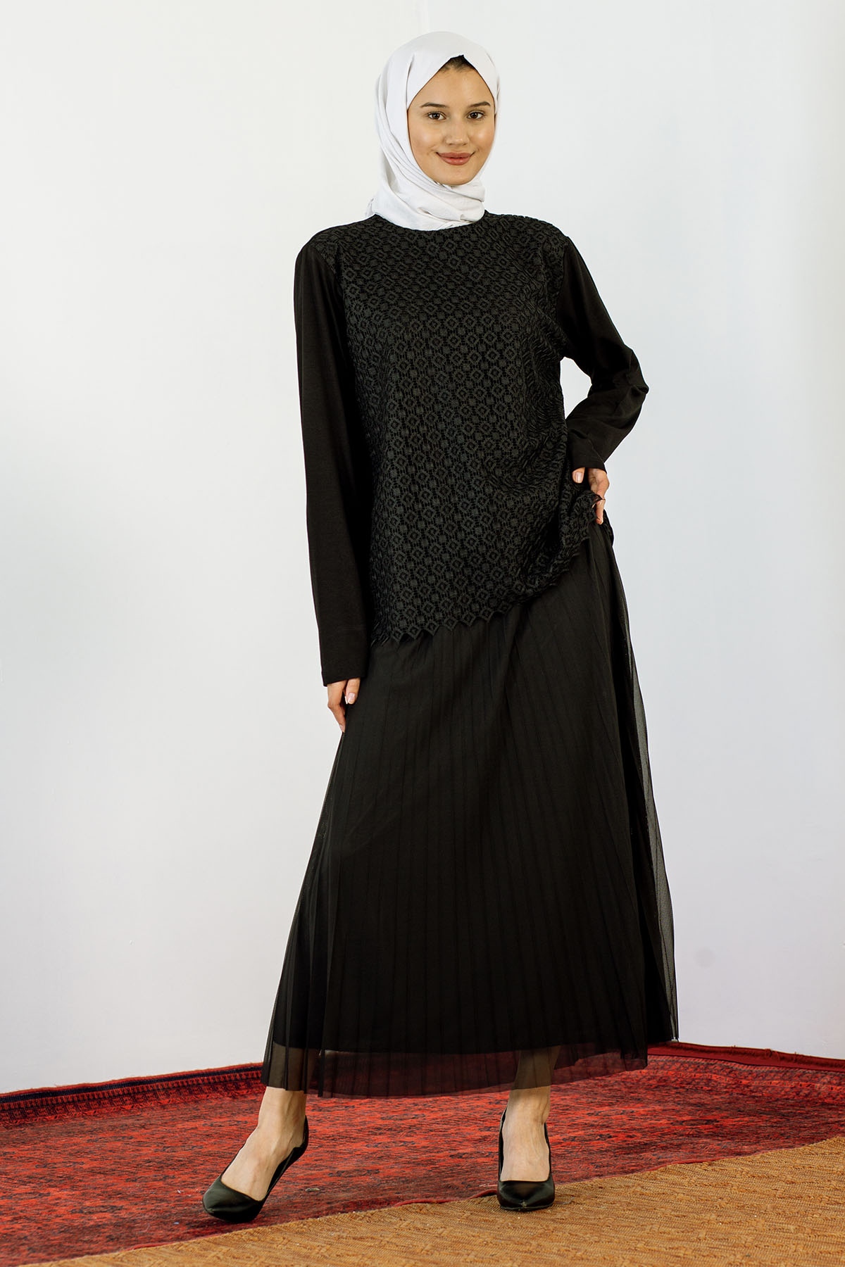 439 Güpürlü Tunik 1-6 - Siyah - 1