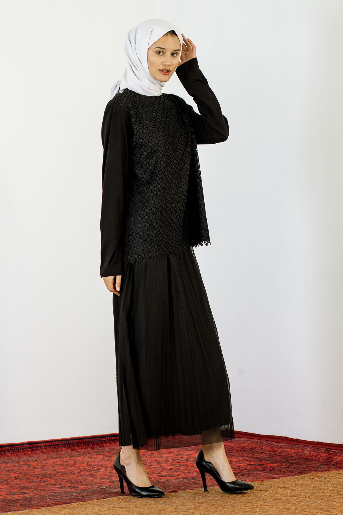 439 Güpürlü Tunik 1-6 - Siyah - 3