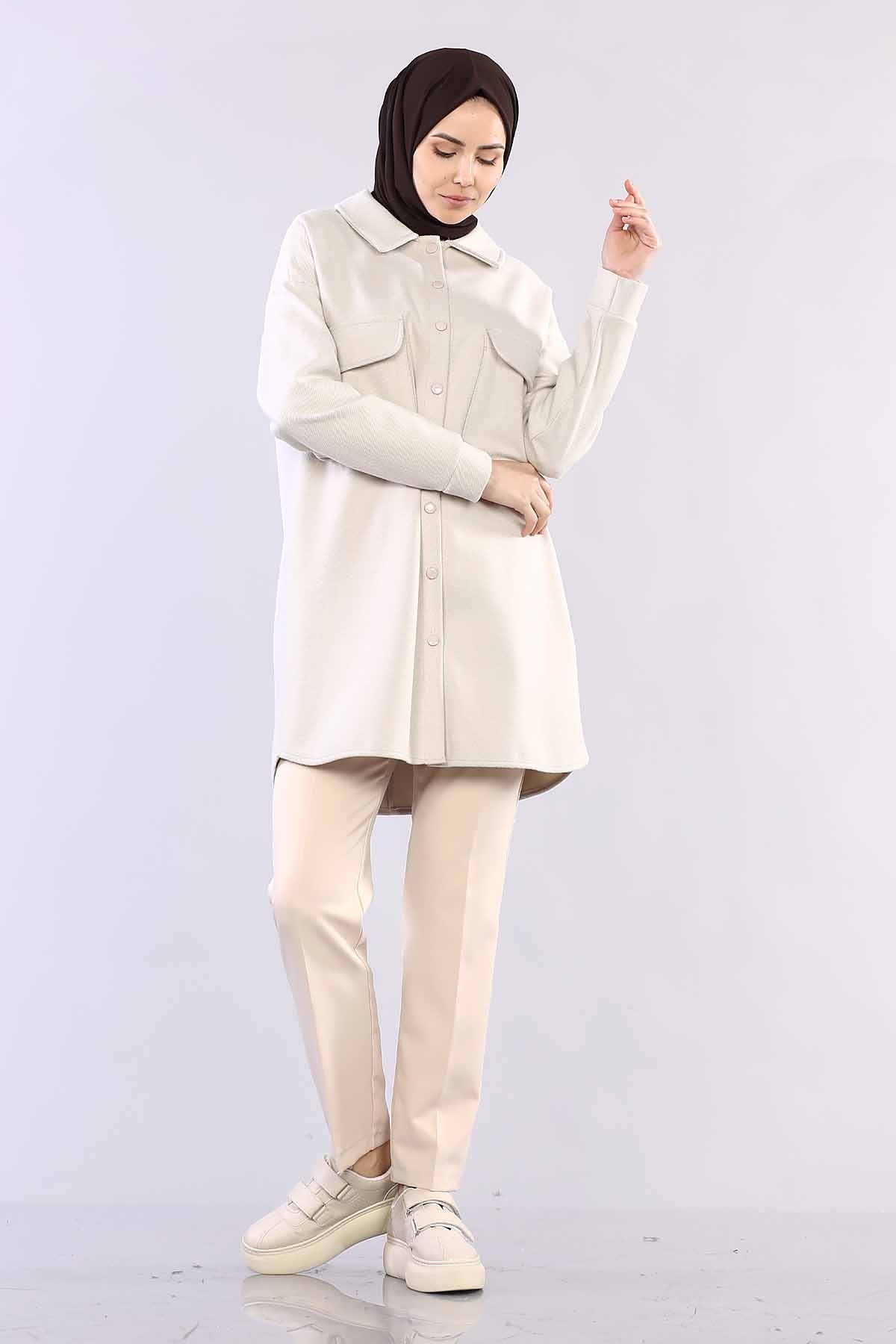 4510 Cepli Kalin Tunik 36-44 - Krem - 1