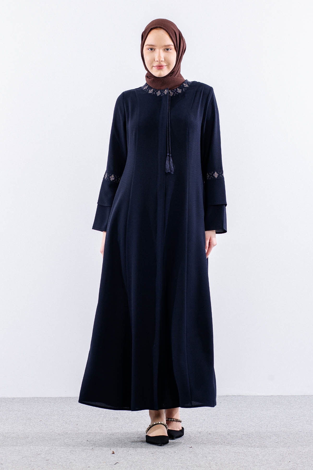 452 Ferace 44-54 Erva Petek Yaz Kumaş - Lacivert - 1