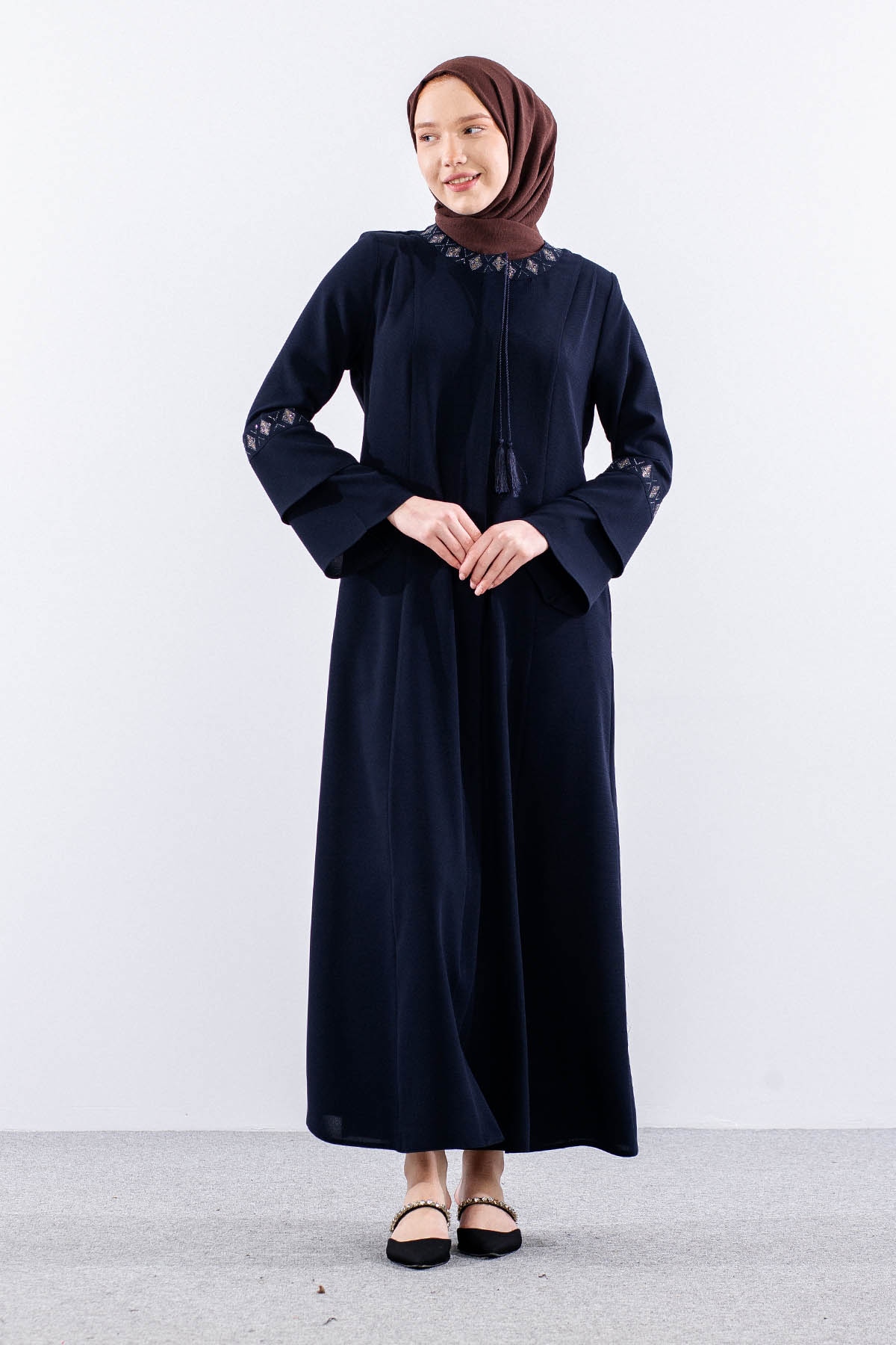 452 Ferace 44-54 Erva Petek Yaz Kumaş - Lacivert - 2